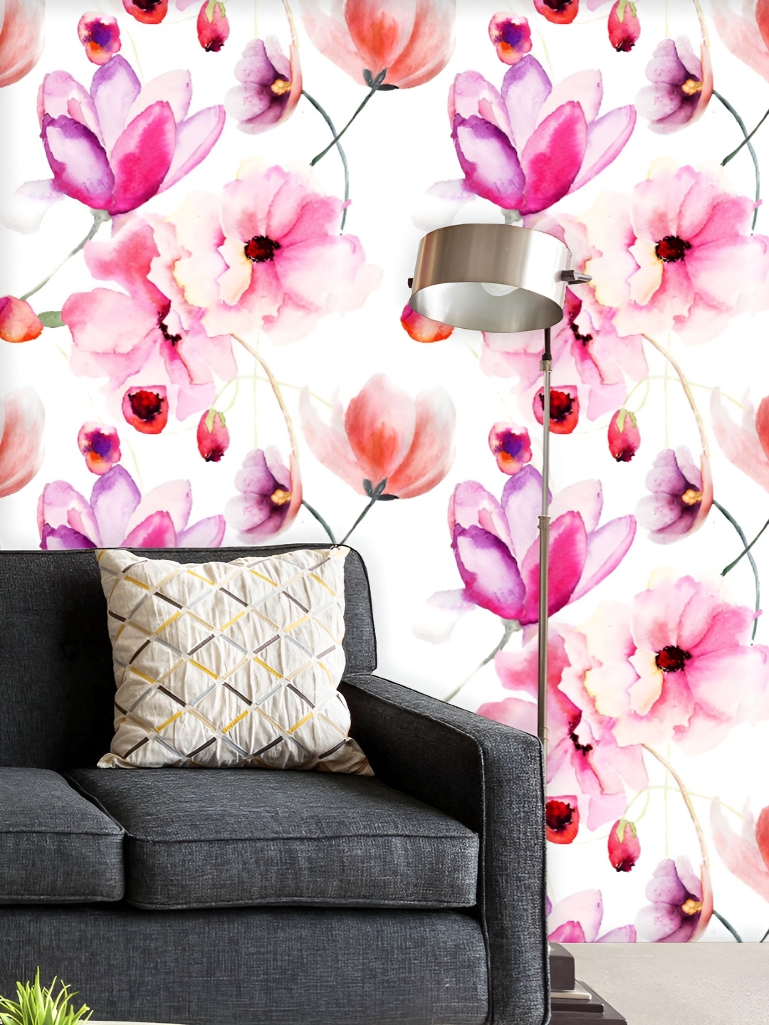 

ArtzFolio Printed UV-Resistant Anti-Bacterial Watercolor Pink Flowers Peel & Stick Wallpaper, Multi