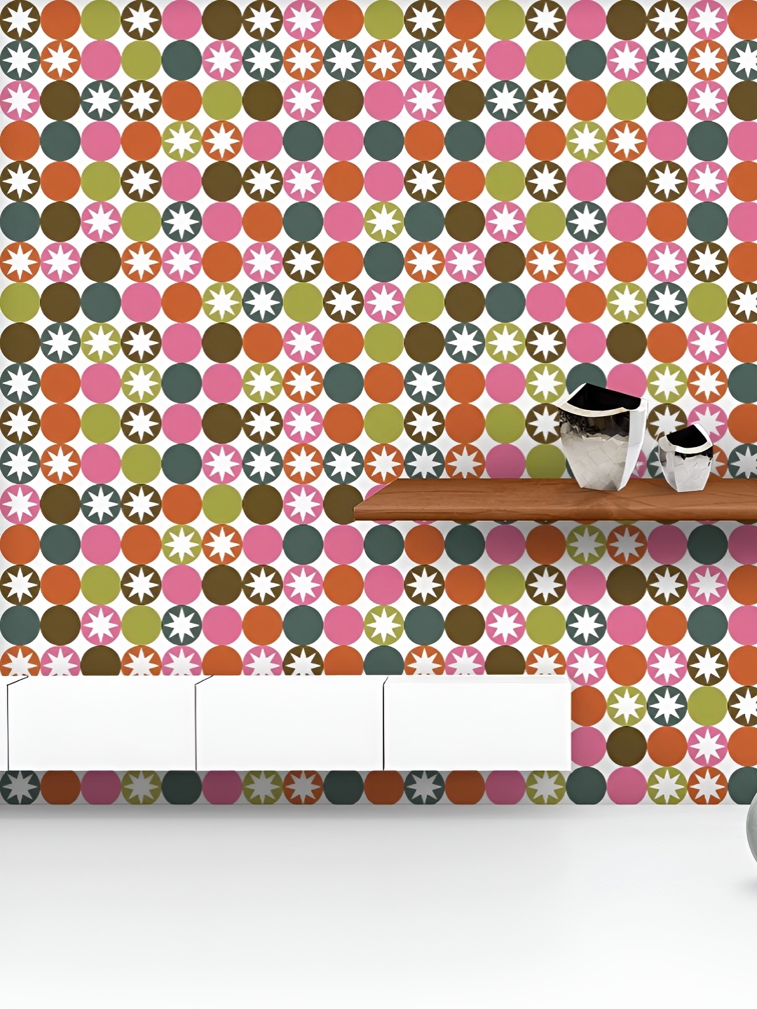 

ArtzFolio Printed UV-Resistant Anti-Bacterial Stars &Amp; CirclesPeel & Stick Wallpaper, Multi