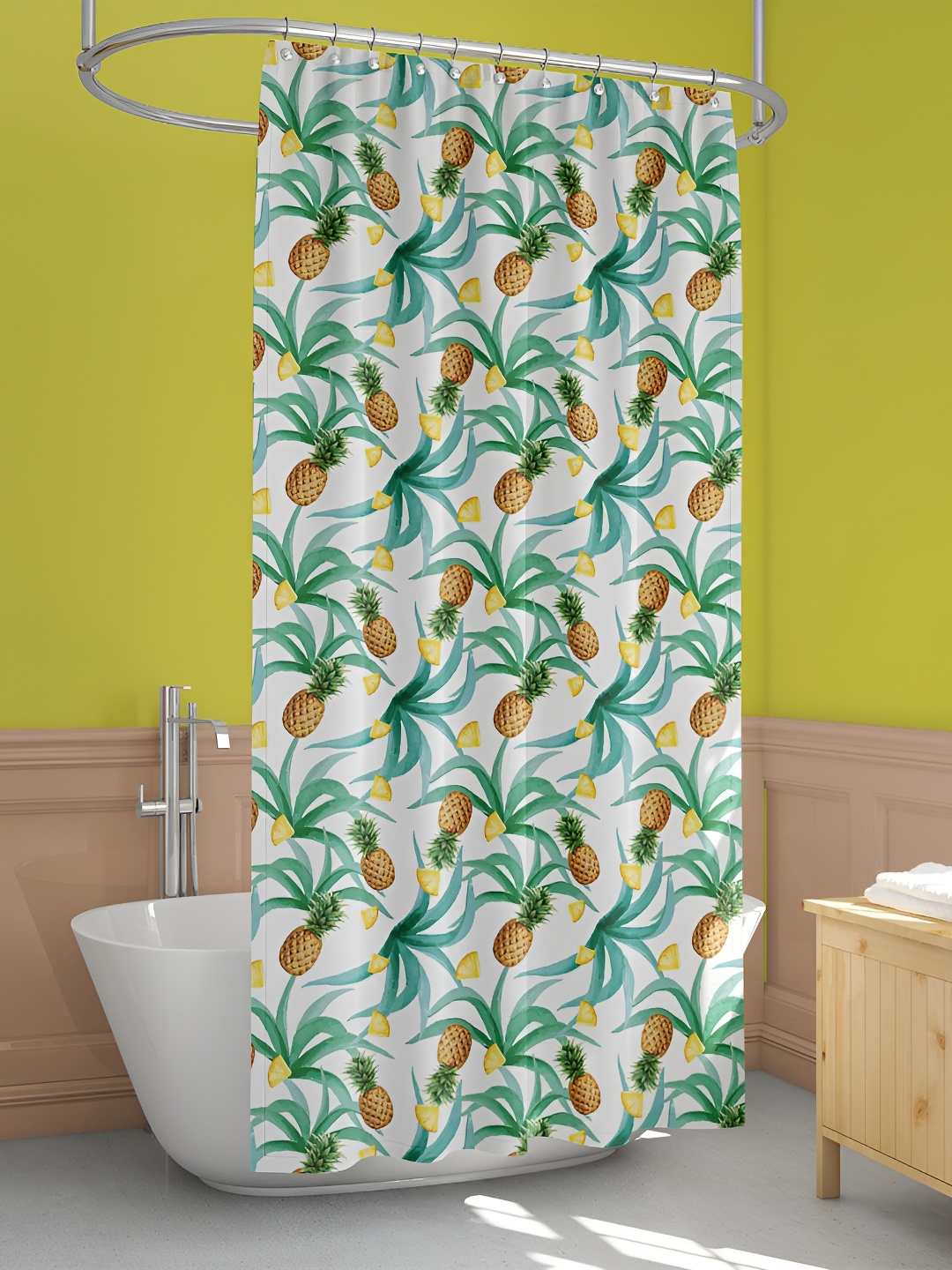 

ArtzFolio White, Green & Yellow Printed Waterproof Shower Curtain