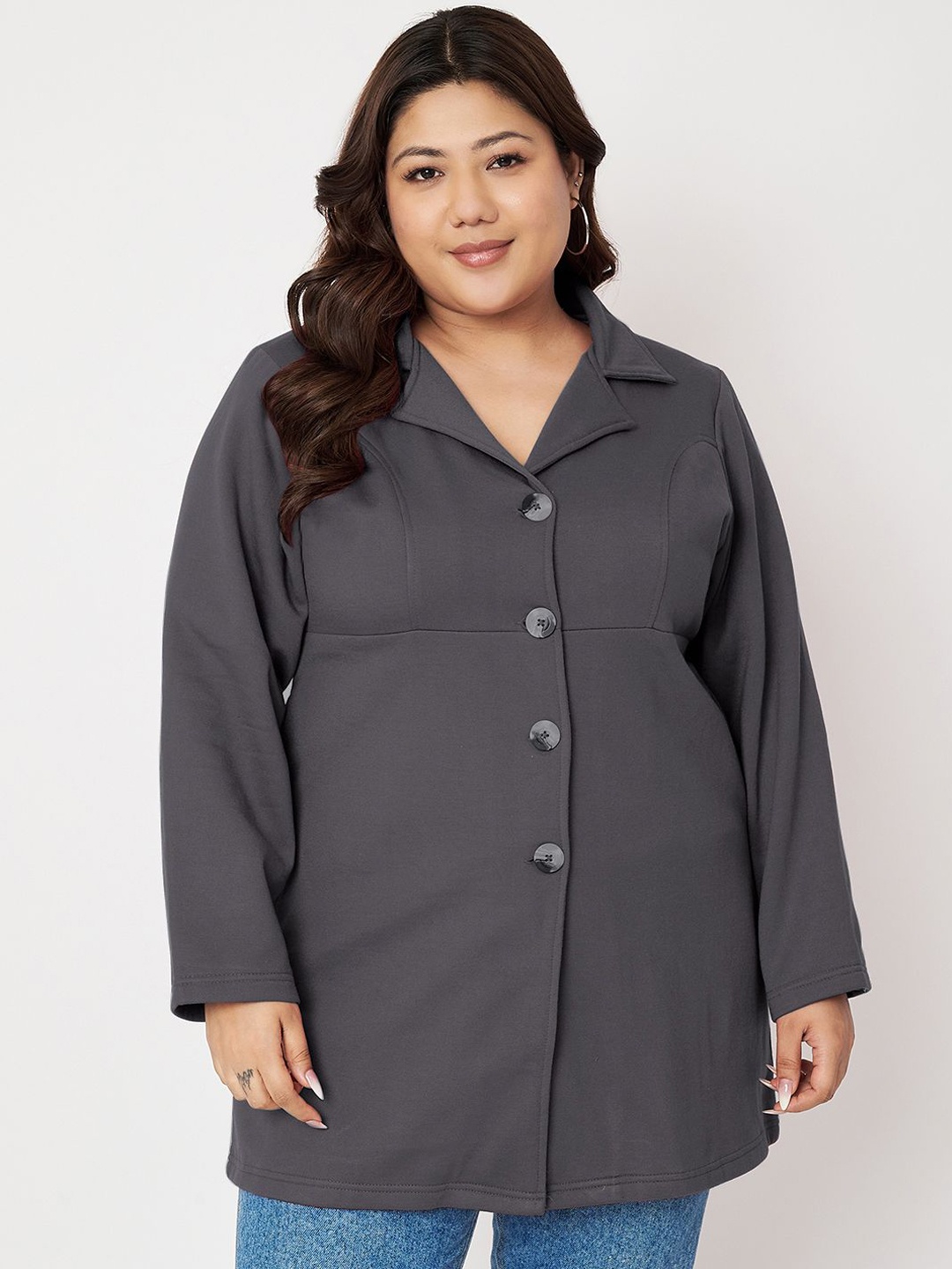 

BRINNS Plus Size Notch Lapel Neck Regular Fit Single Breasted Hip Length Overcoat, Charcoal