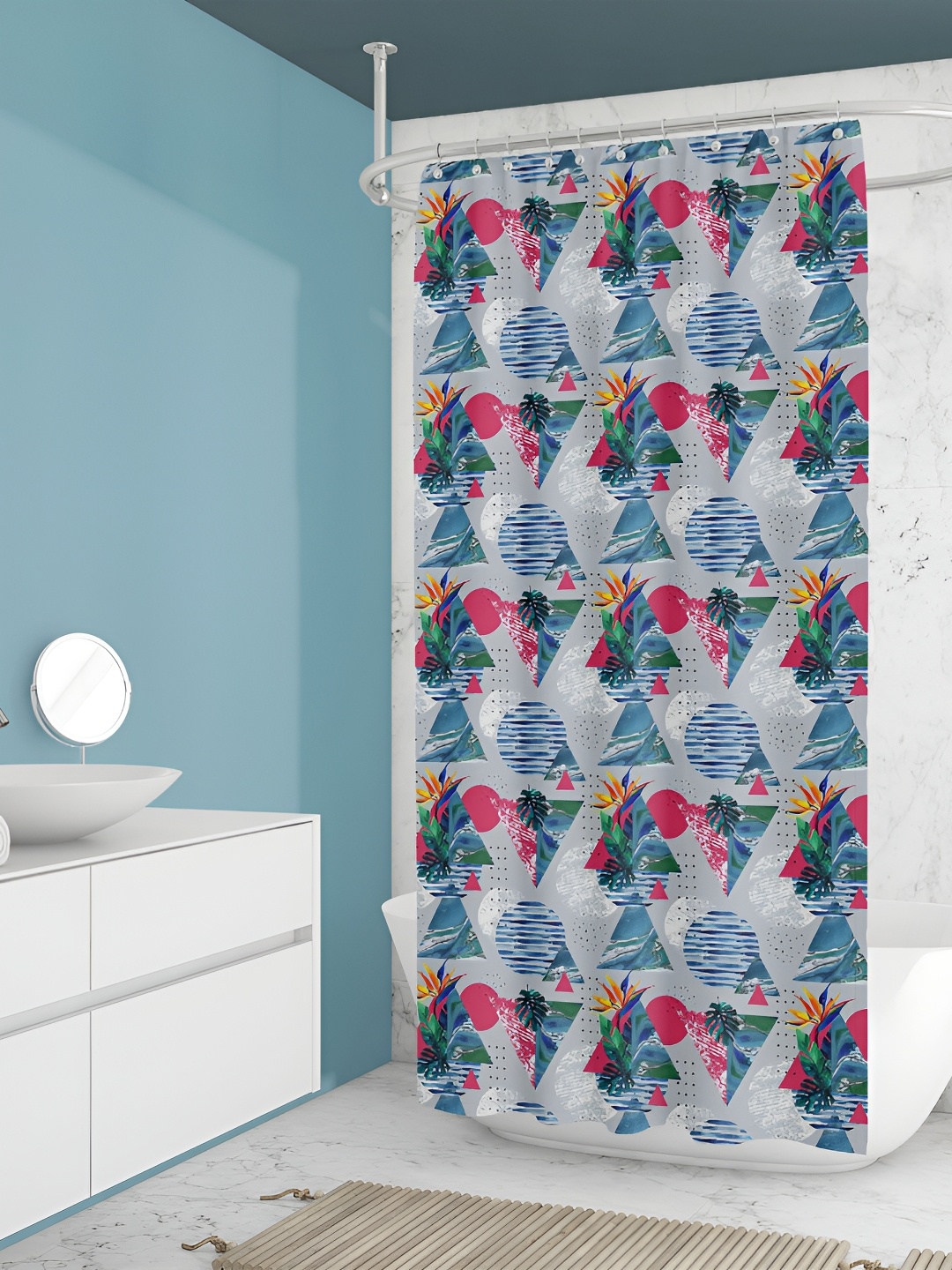 

ArtzFolio Grey & Blue Geometric Printed Waterproof Shower Curtain