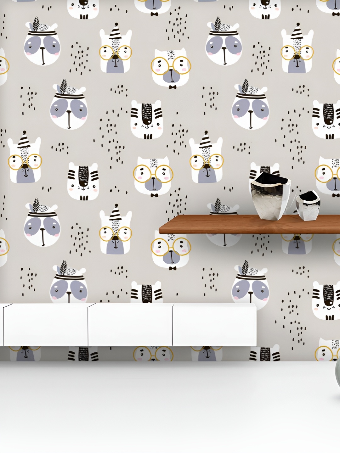 

ArtzFolio Printed UV-Resistant Anti-Bacterial Childish Animal Faces Peel & Stick Wallpaper, Multi