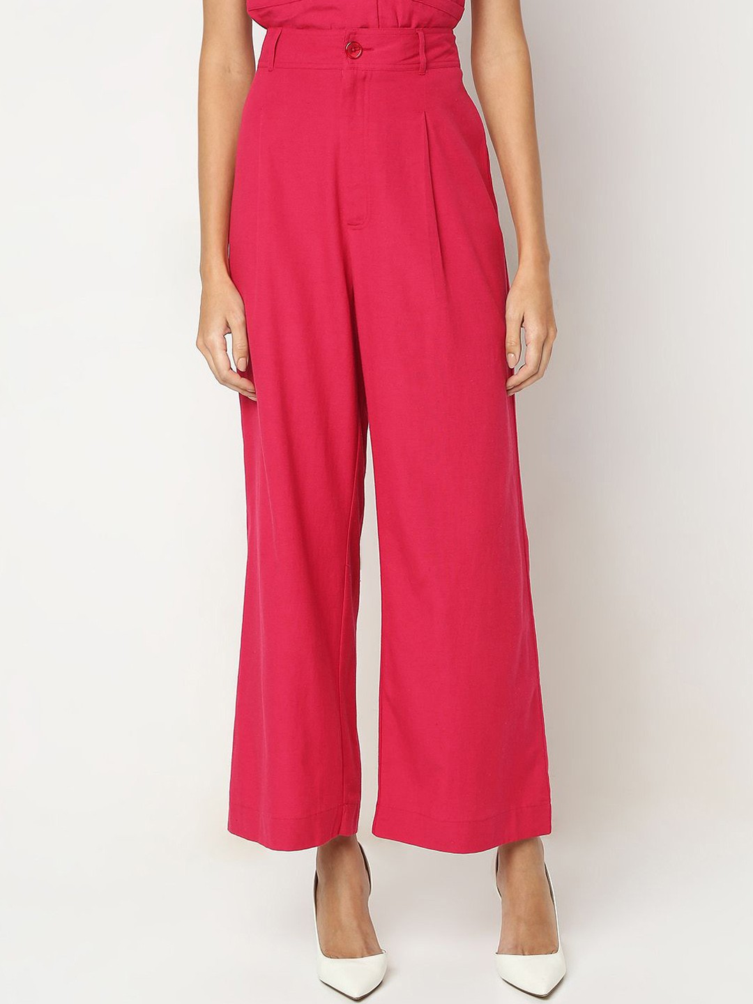 

Vero Moda Women Straight Fit High-Rise Pleated Culottes Trousers, Pink