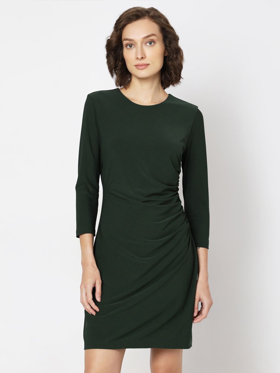 

Vero Moda Round Neck Three-Quarter Sleeves Sheath Dress, Olive