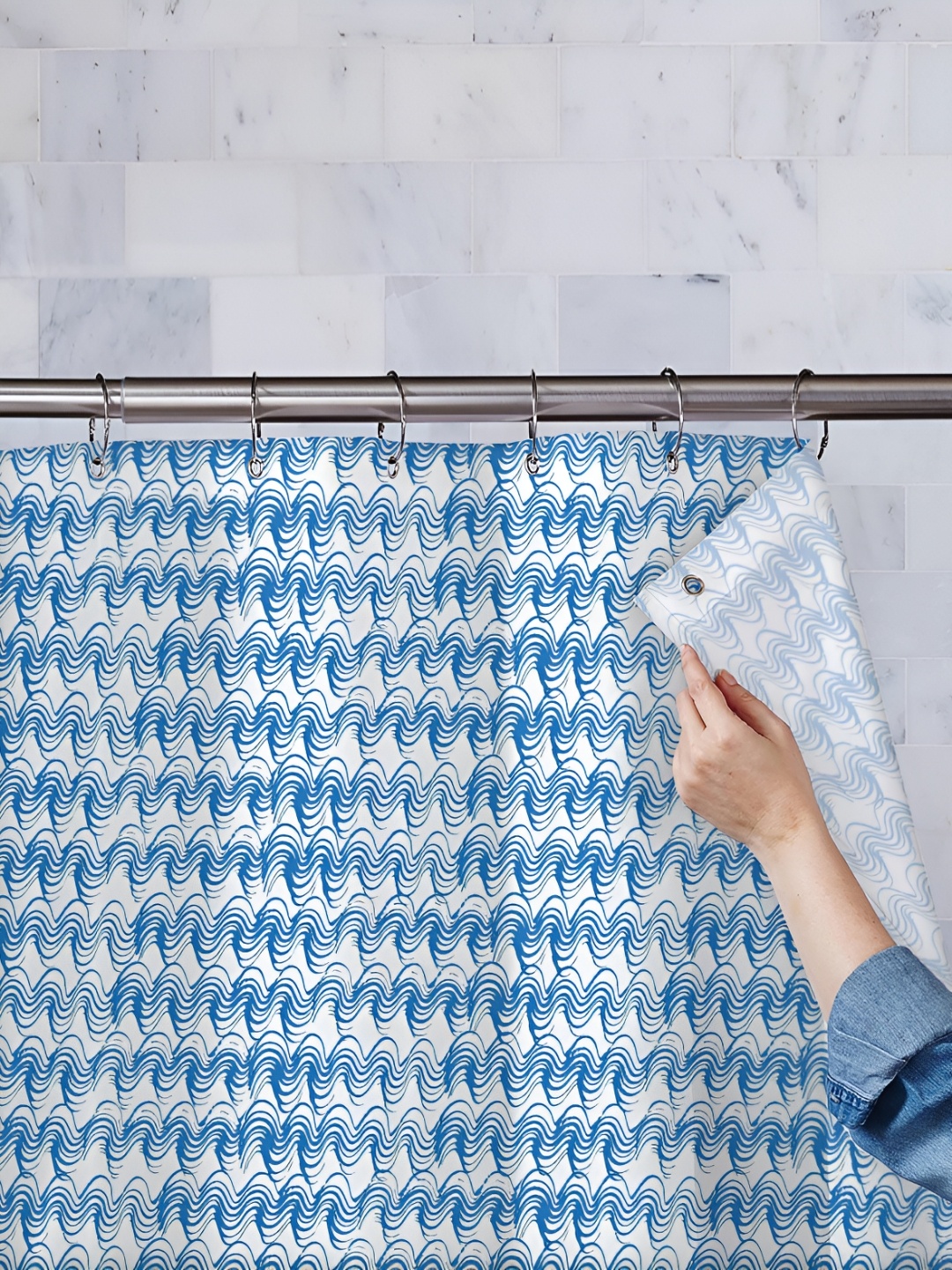 

ArtzFolio Blue & White Printed Waterproof Shower Curtain