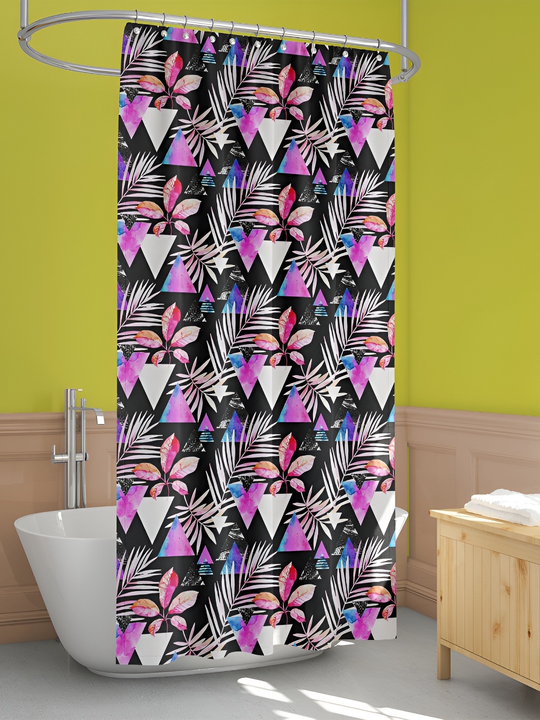 

ArtzFolio Black & Pink Floral Printed Waterproof Shower Curtain