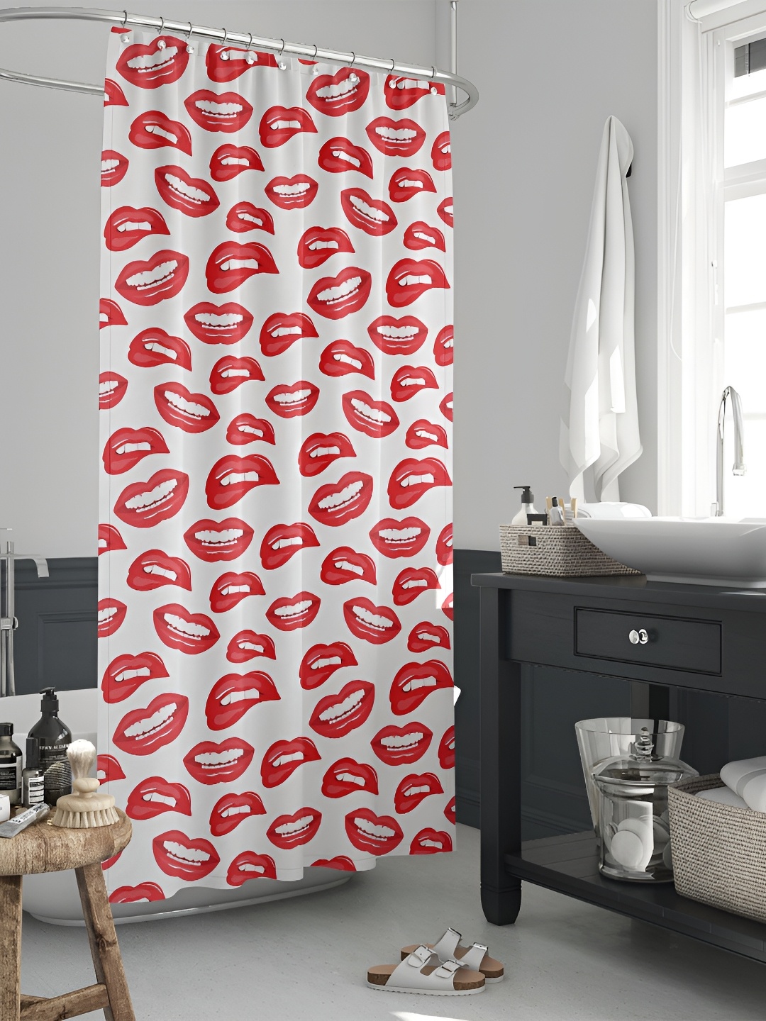 

ArtzFolio Red & White Printed Waterproof Shower Curtain