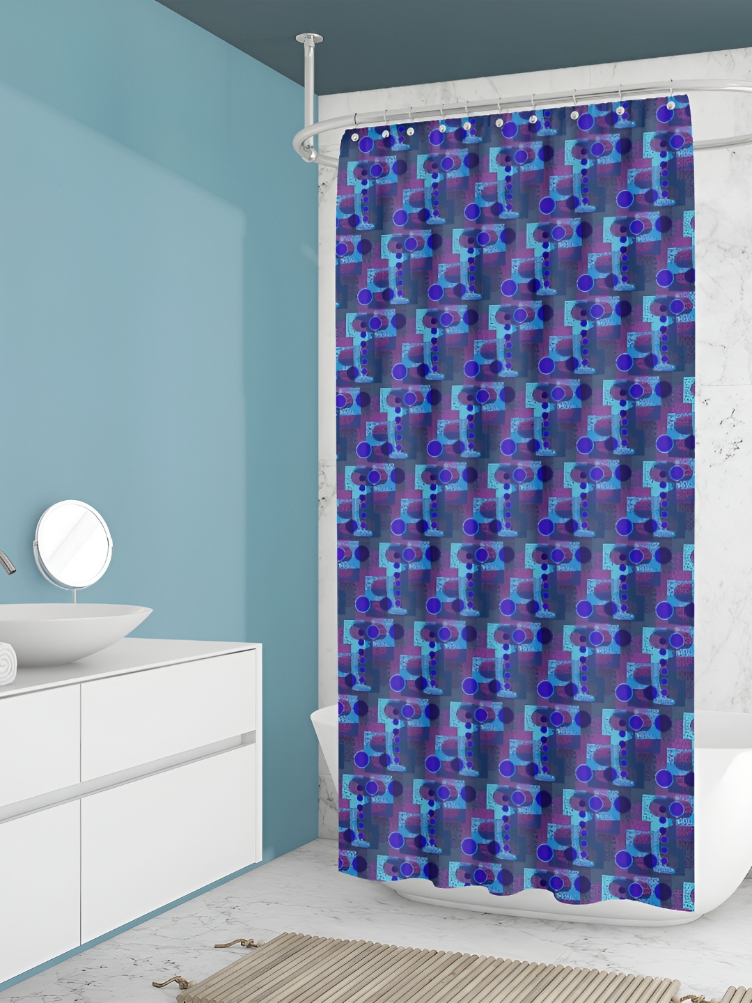 

ArtzFolio Blue & Black Printed Waterproof Shower Curtain