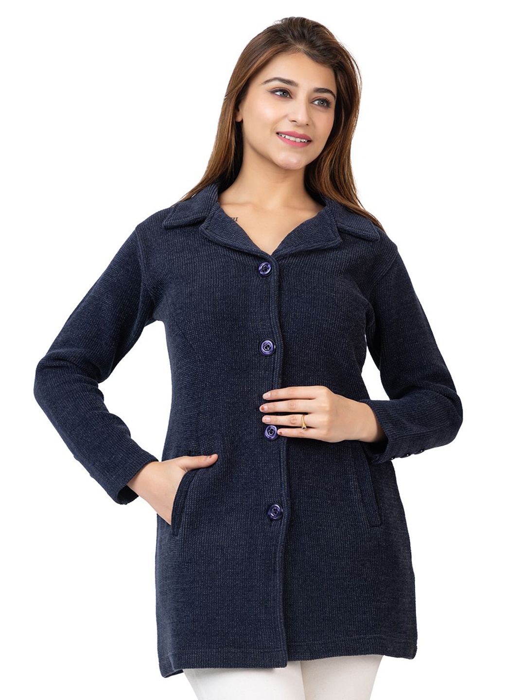 

TWENTY ME Women Solid Longline Cardigan, Navy blue