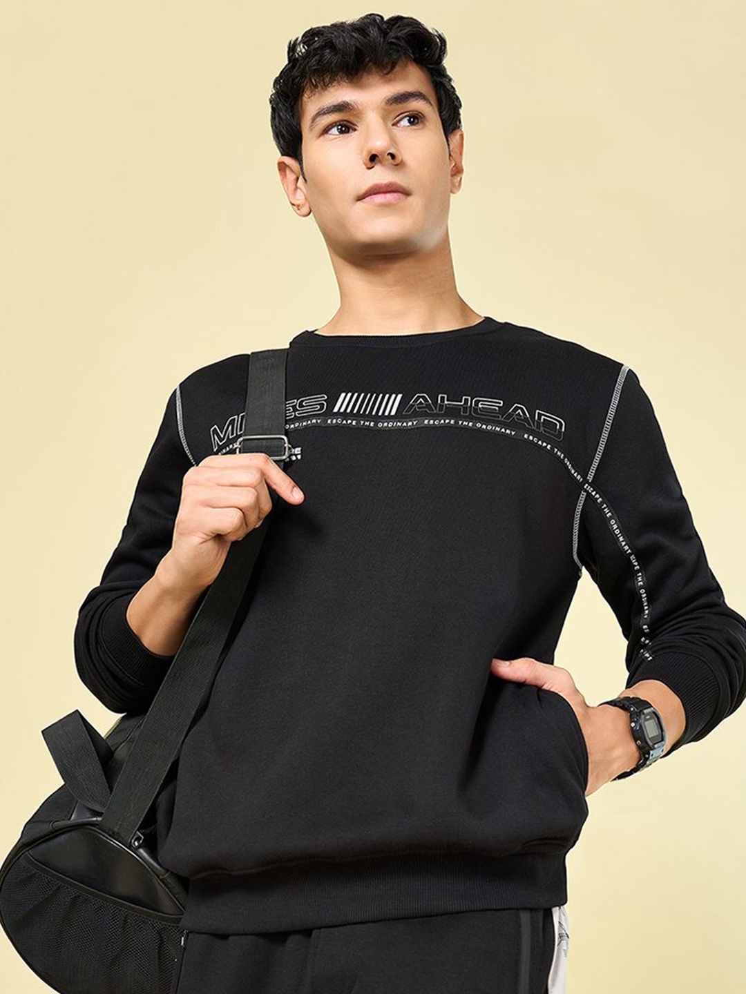 

Ajile by Pantaloons Men Typography Printed Cotton Sweatshirt, Black