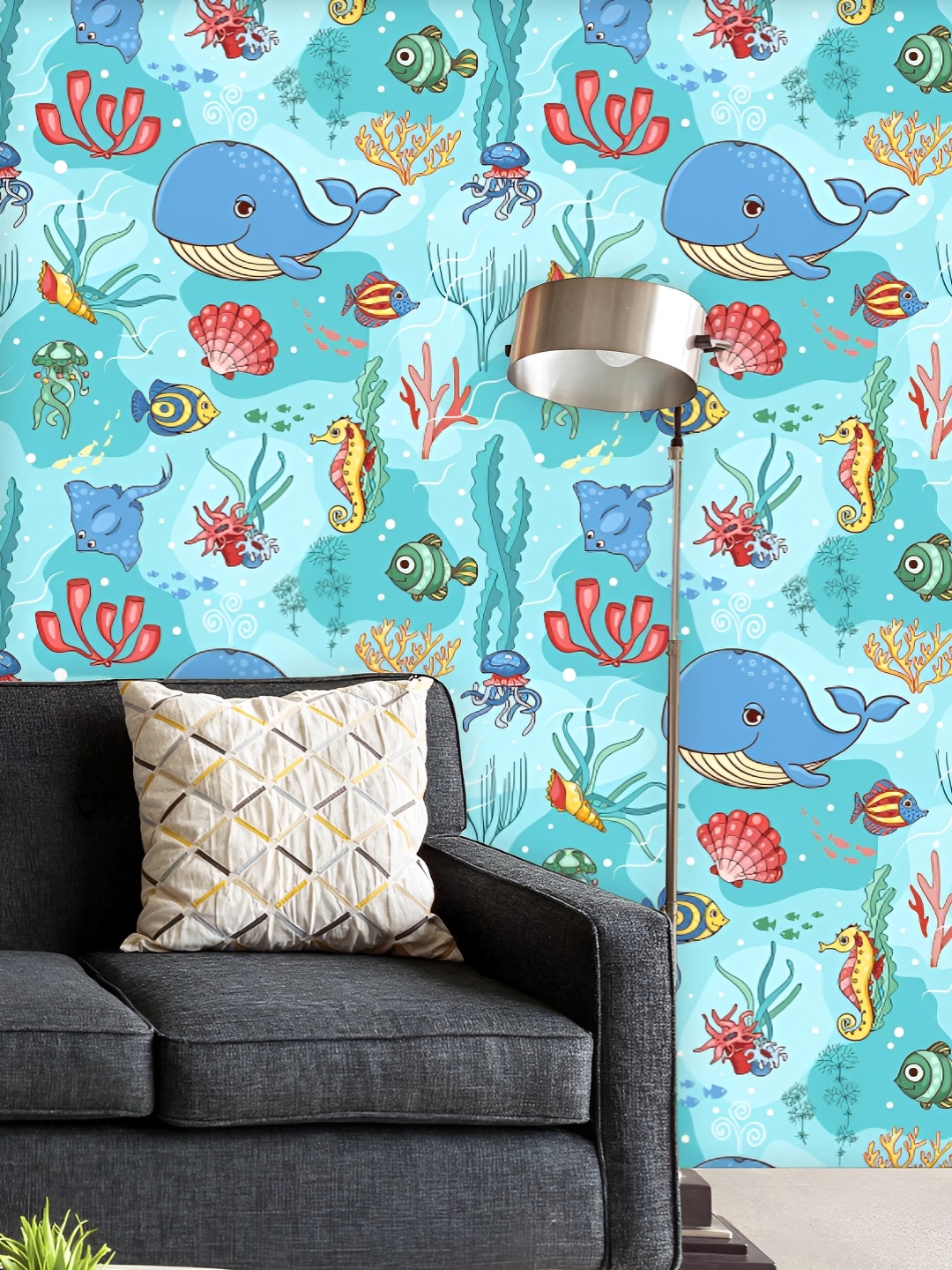 

ArtzFolio Printed UV-Resistant Anti-Bacterial Cartoon Whale Peel & Stick Wallpaper, Multi