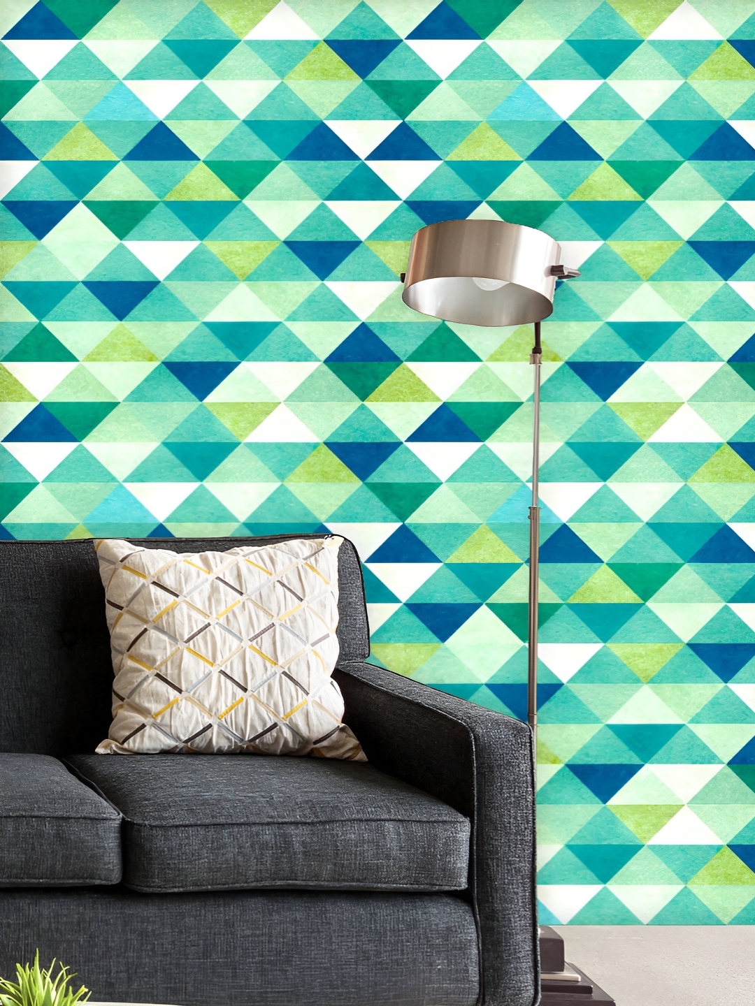 

ArtzFolio Printed UV-Resistant Anti-Bacterial Blue Triangles Peel & Stick Wallpaper, Multi