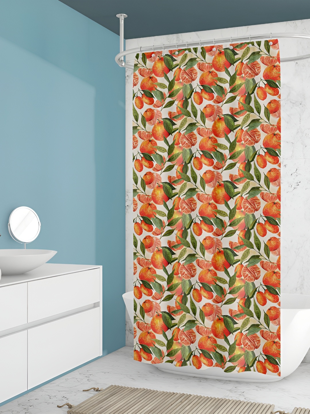 

ArtzFolio White-Orange & Green Printed Waterproof Shower Curtain