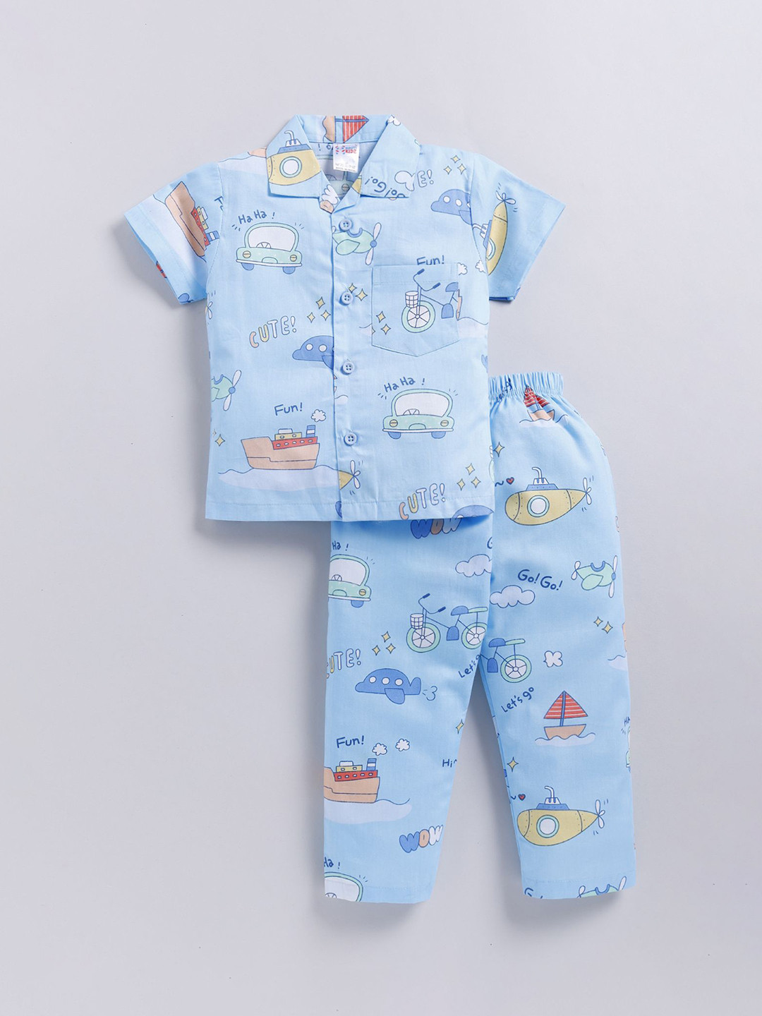 

NAUTI KIDZ Boys Printed Pure Cotton Night suit, Blue