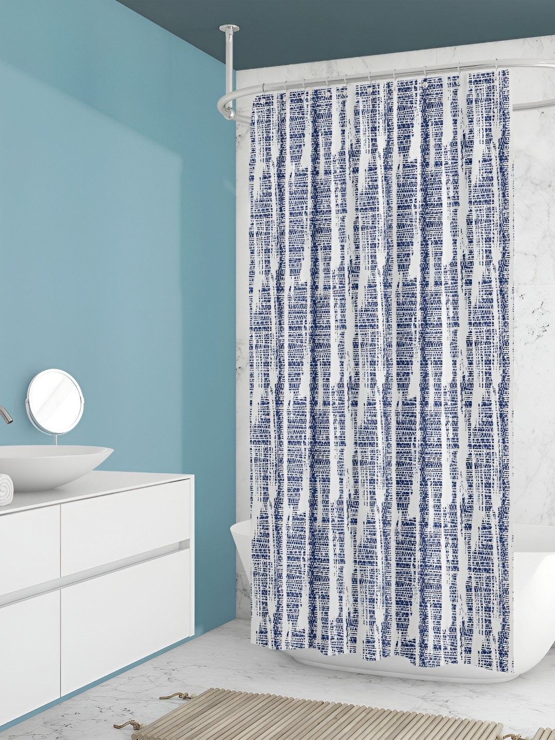 

ArtzFolio White & Blue Abstract Printed Waterproof Shower Curtain
