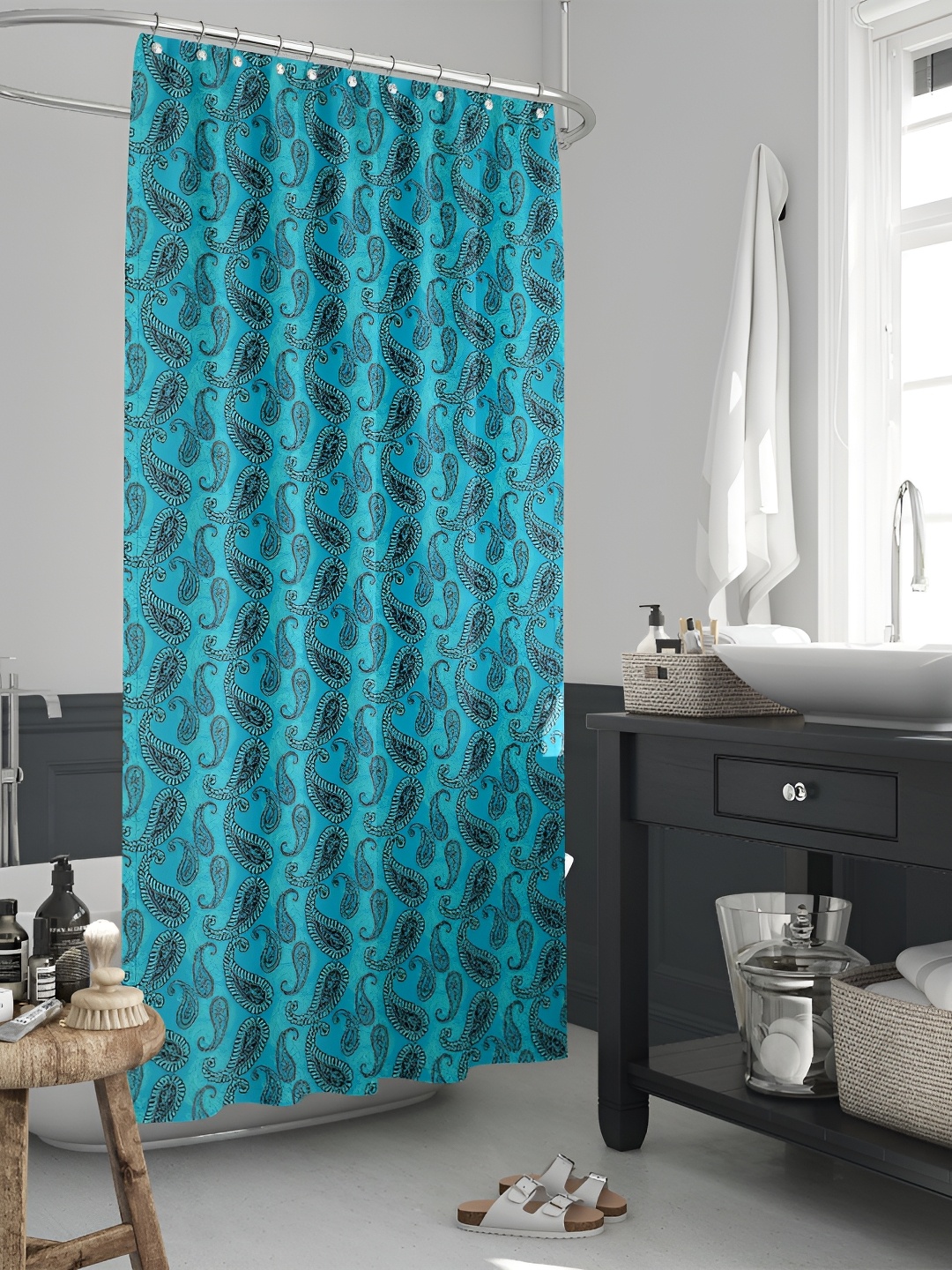 

ArtzFolio Blue & Black Printed Waterproof Shower Curtain