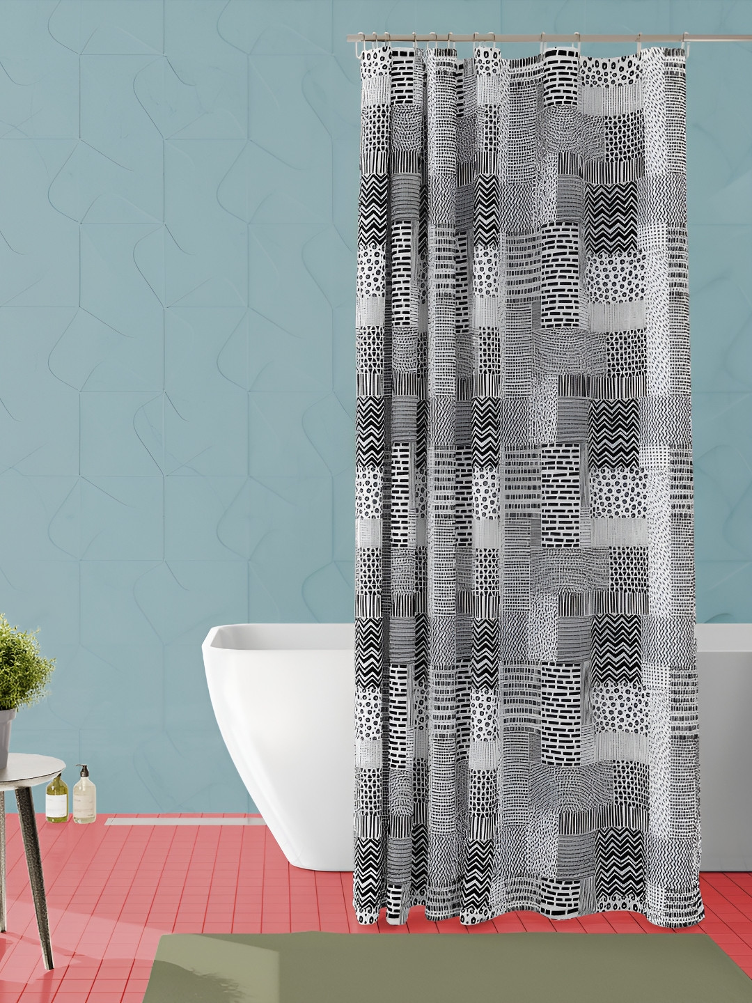 

ArtzFolio Black & White Geometric Printed Waterproof Shower Curtain
