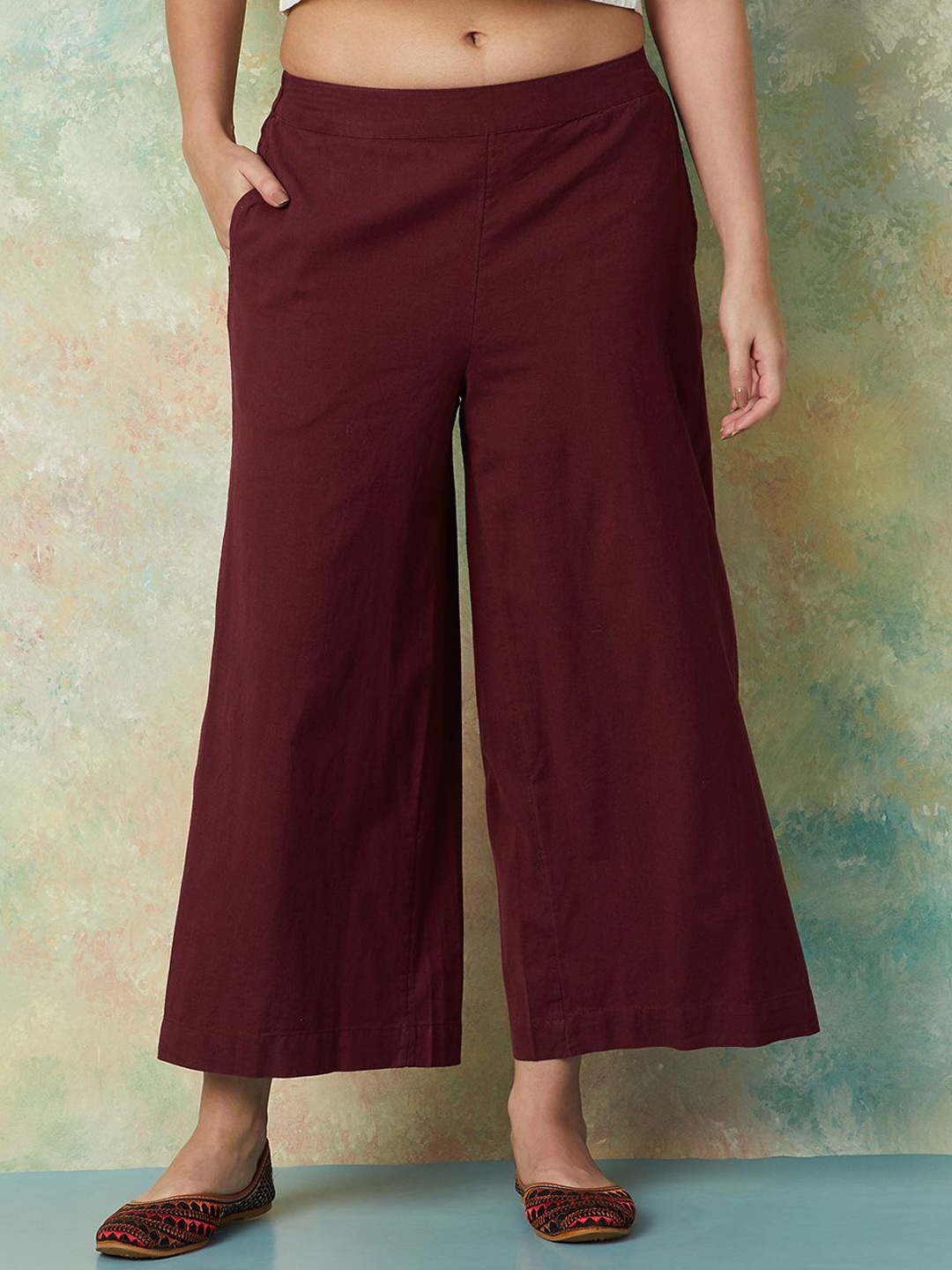 

Melange by Lifestyle Women Mid-Rise Parallel Trousers, Maroon