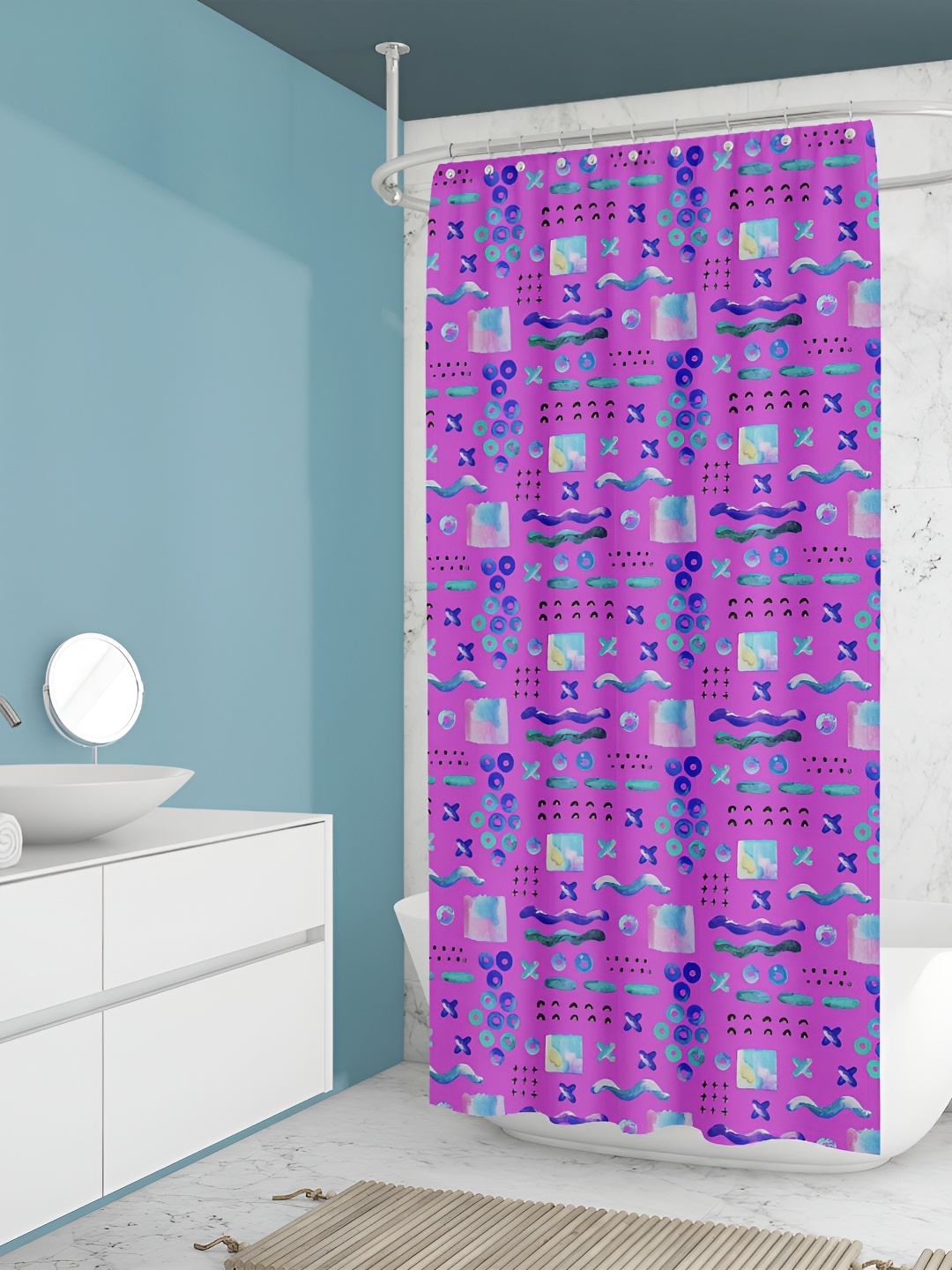 

ArtzFolio Pink & Blue Printed Waterproof Shower Curtain