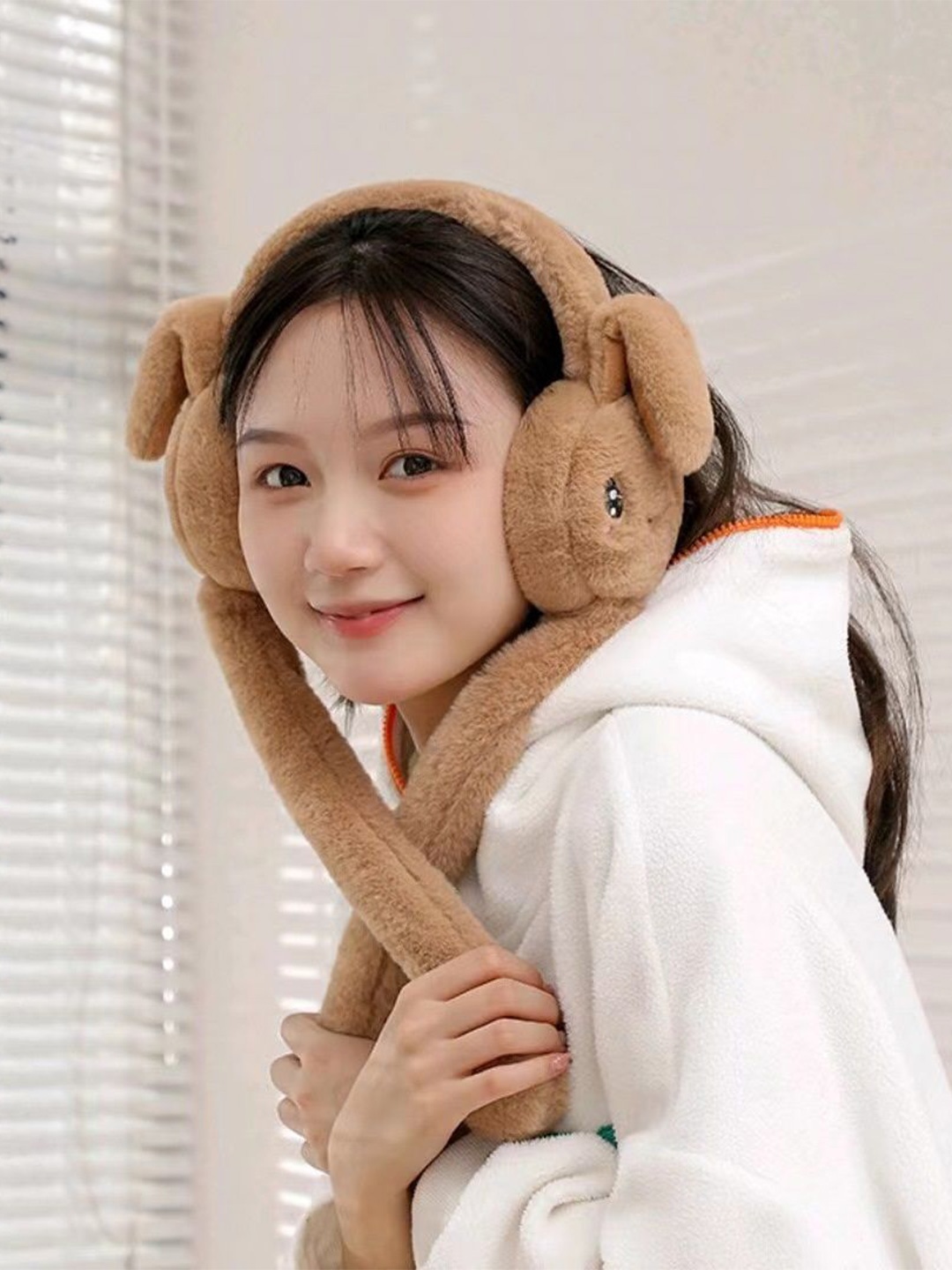 

Alexvyan Women Winter Ear Muffs with Moving Jumping Rabbit Ears, Brown