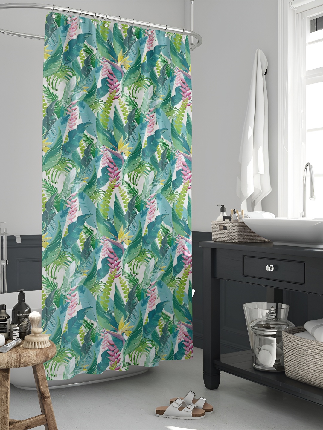 

ArtzFolio Green & Pink Printed Waterproof Shower Curtain
