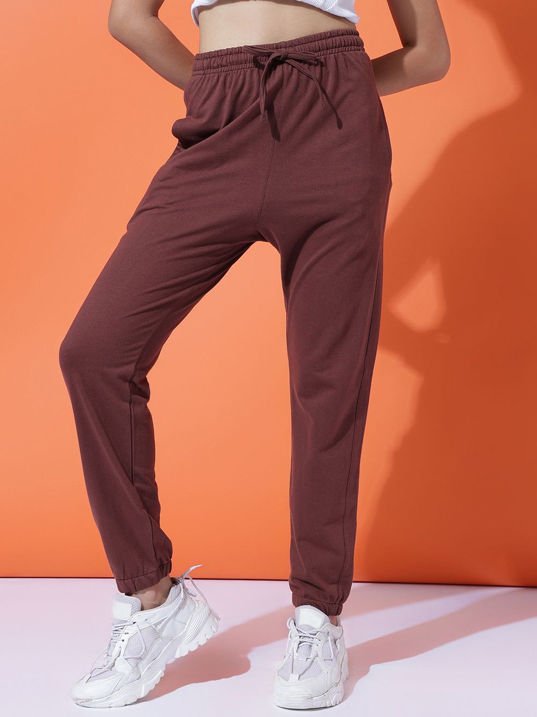 

MKH Women Mid-Rise Cotton Joggers, Brown