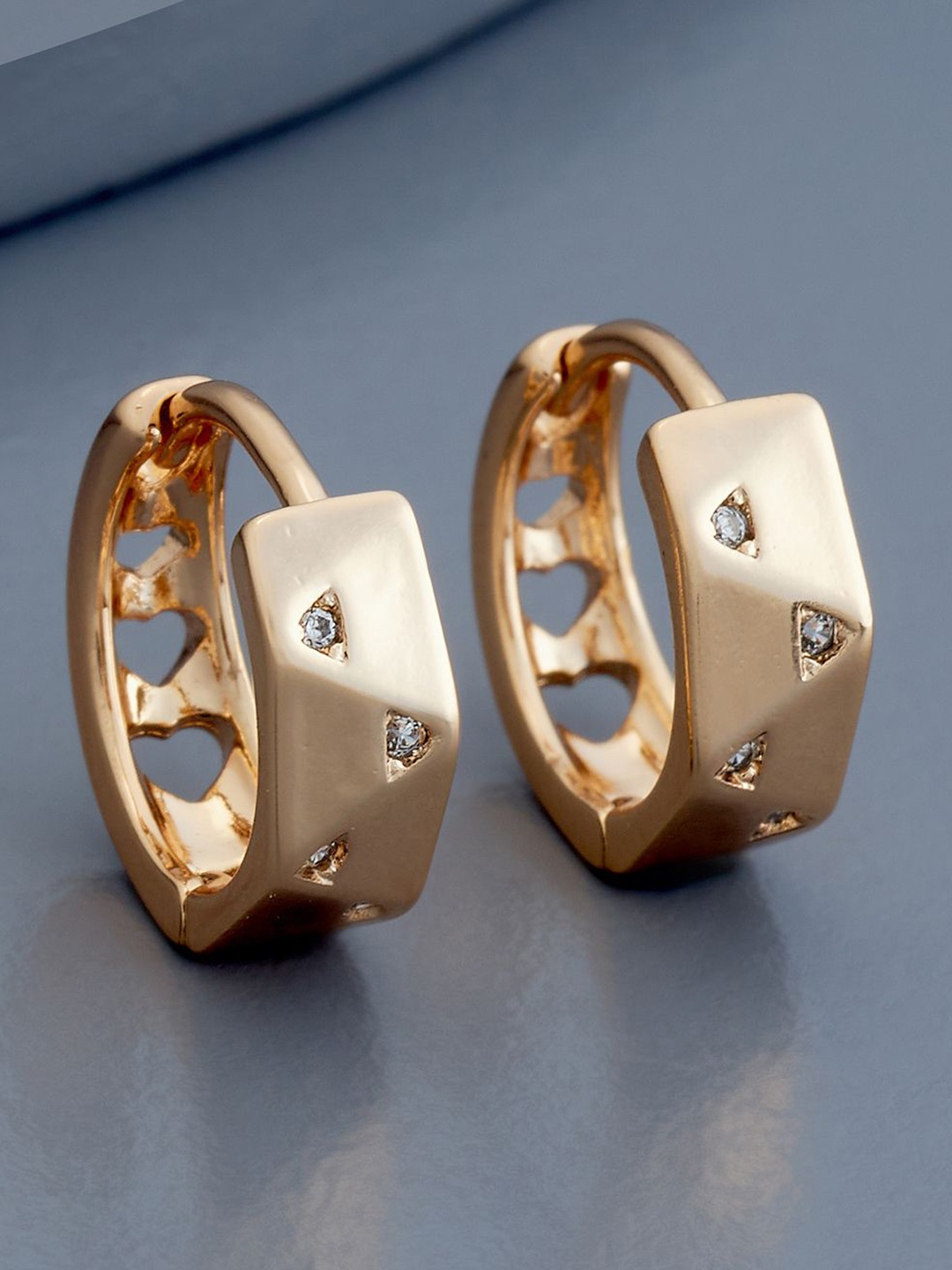 

Kushal's Fashion Jewellery Gold-Plated Zircon Stone Studded Circular Hoop Earrings