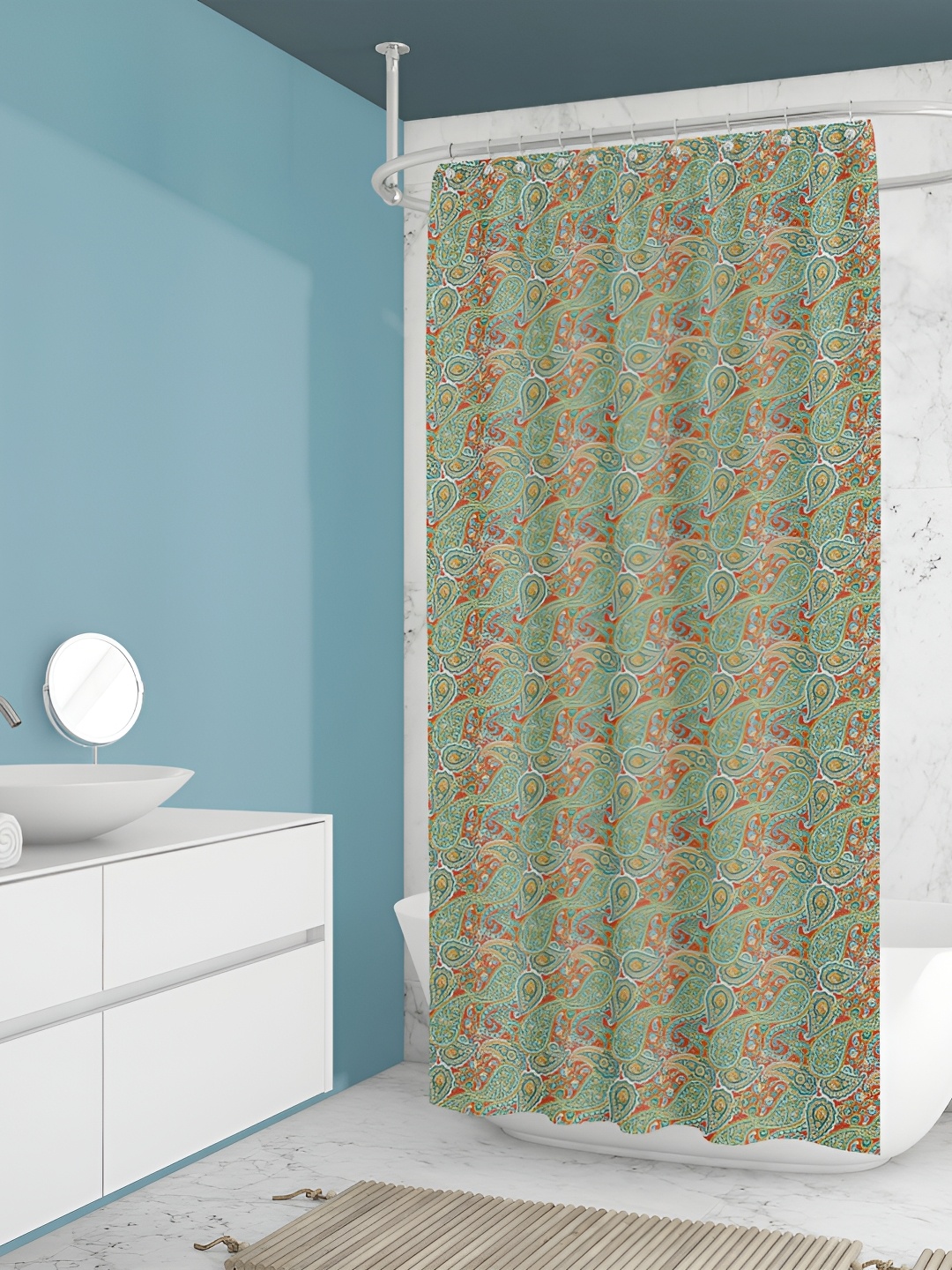 

ArtzFolio Green & White Printed Waterproof Shower Curtain