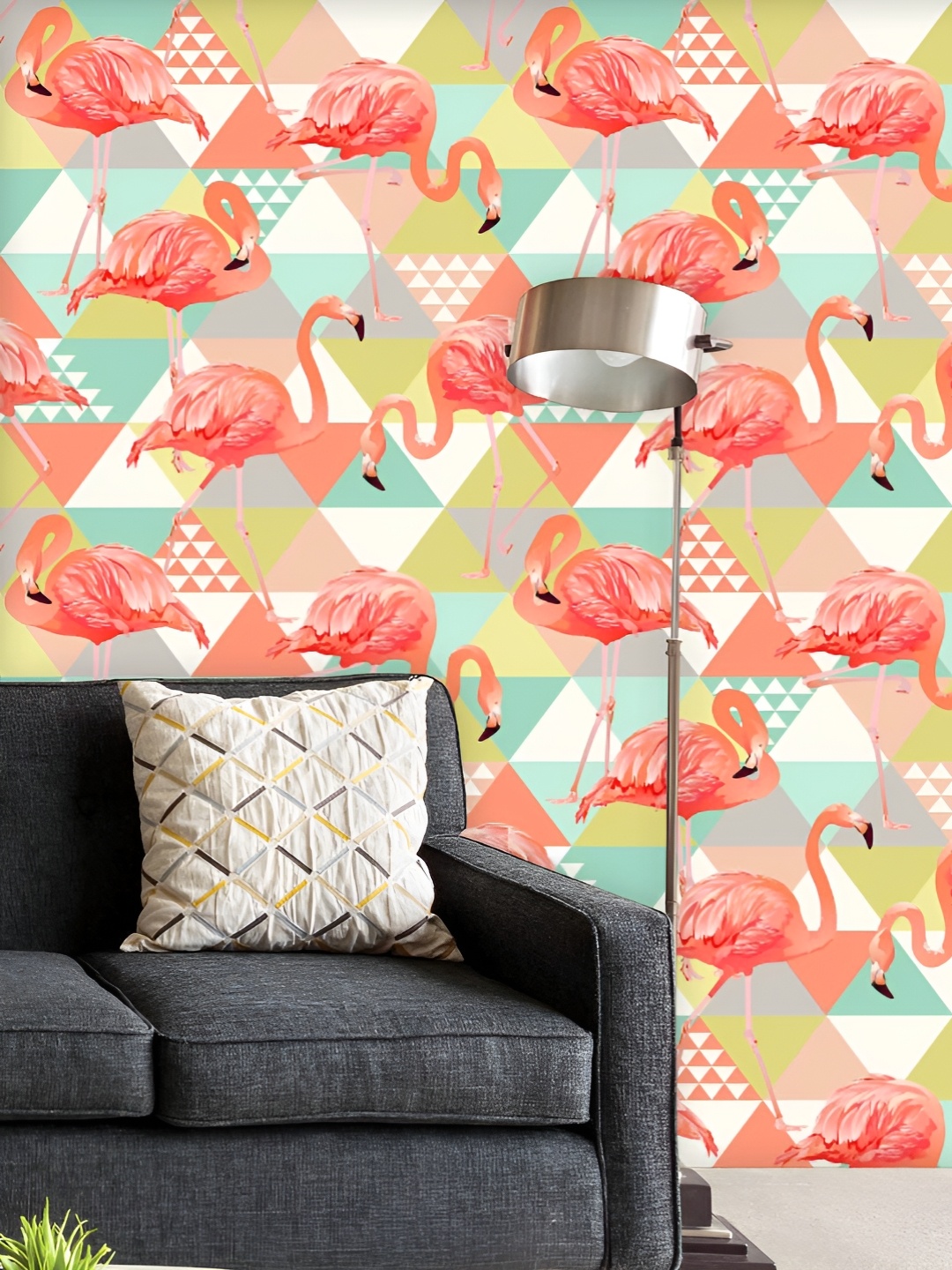 

ArtzFolio Printed UV-Resistant Anti-Bacterial Jungle Pink Flamingos Peel & Stick Wallpaper, Multi