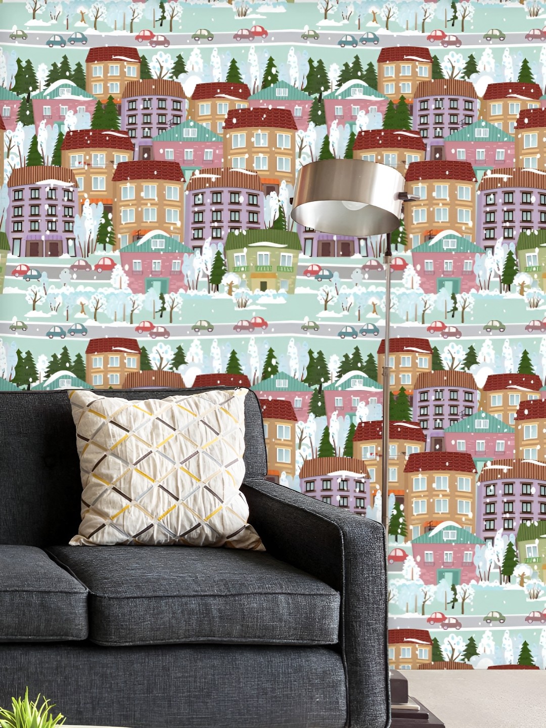 

ArtzFolio Printed UV-Resistant Anti-Bacterial Cute Houses Peel & Stick Wallpaper, Multi