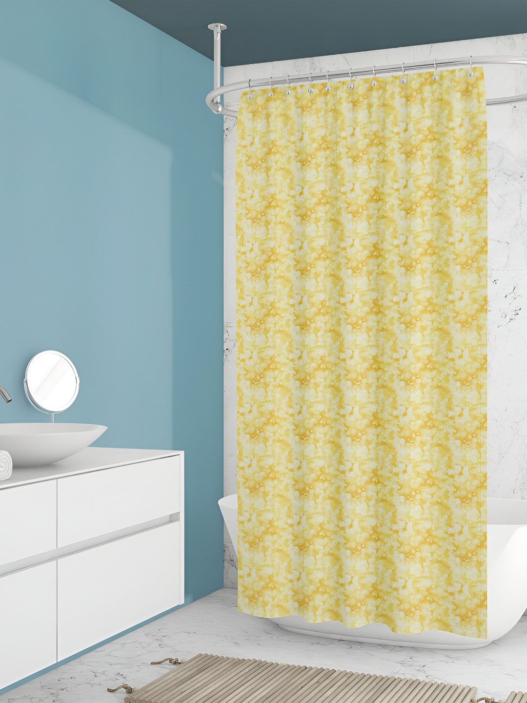 

ArtzFolio Mustard Yellow & White Printed Waterproof Shower Curtain