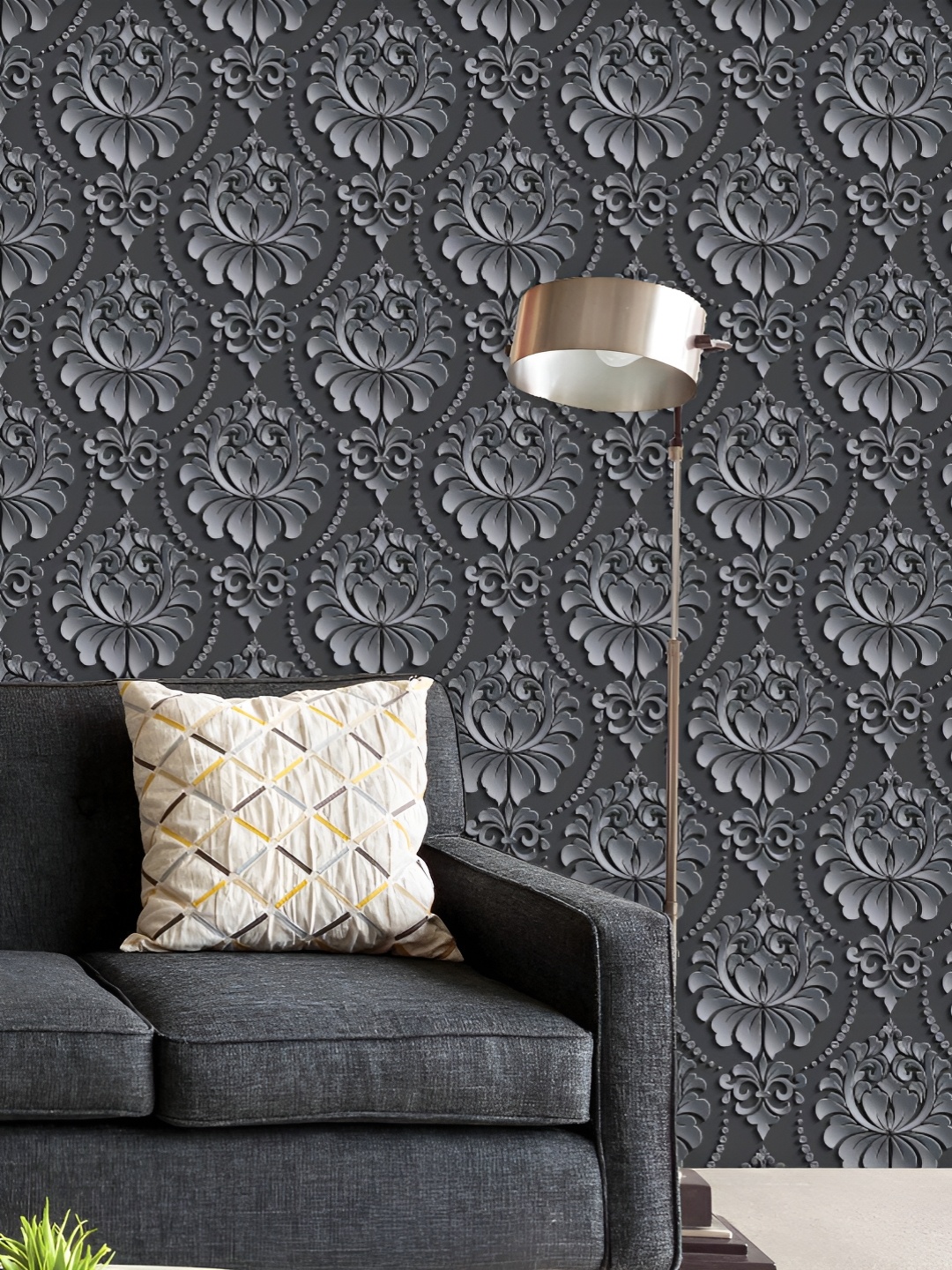 

ArtzFolio Printed UV-Resistant Anti-Bacterial Dark Damask Pattern Peel & Stick Wallpaper, Multi