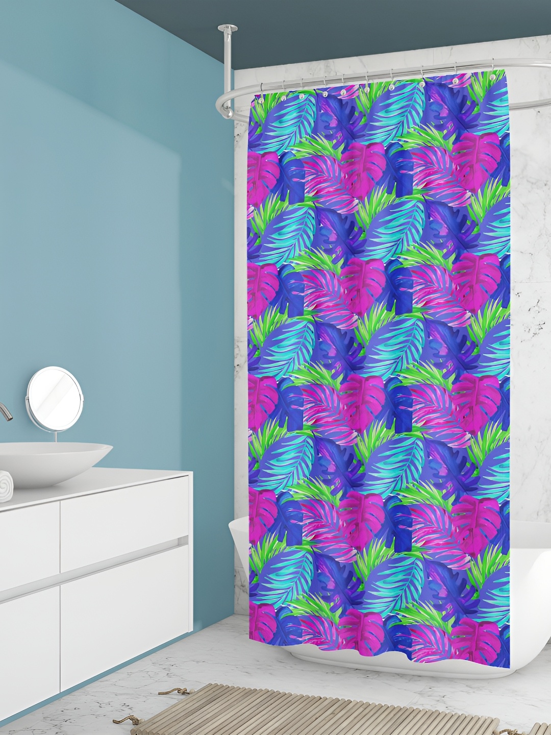 

ArtzFolio Blue & Pink Printed Waterproof Shower Curtain