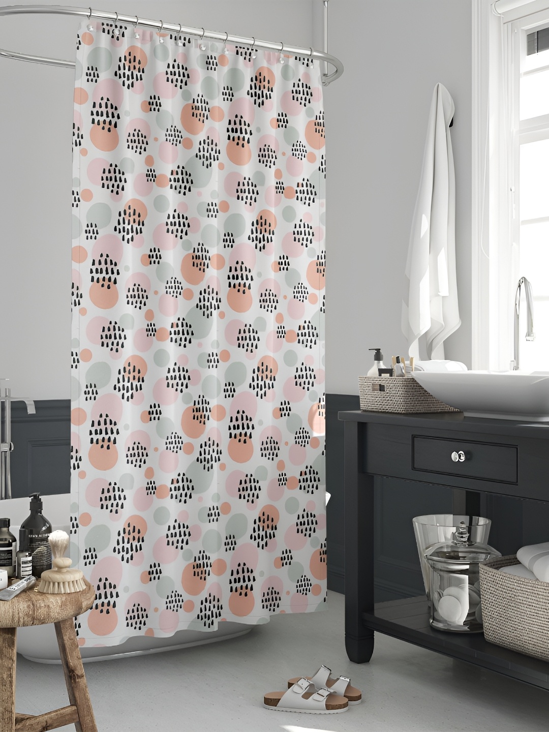 

ArtzFolio White & Pink Printed Waterproof Shower Curtain