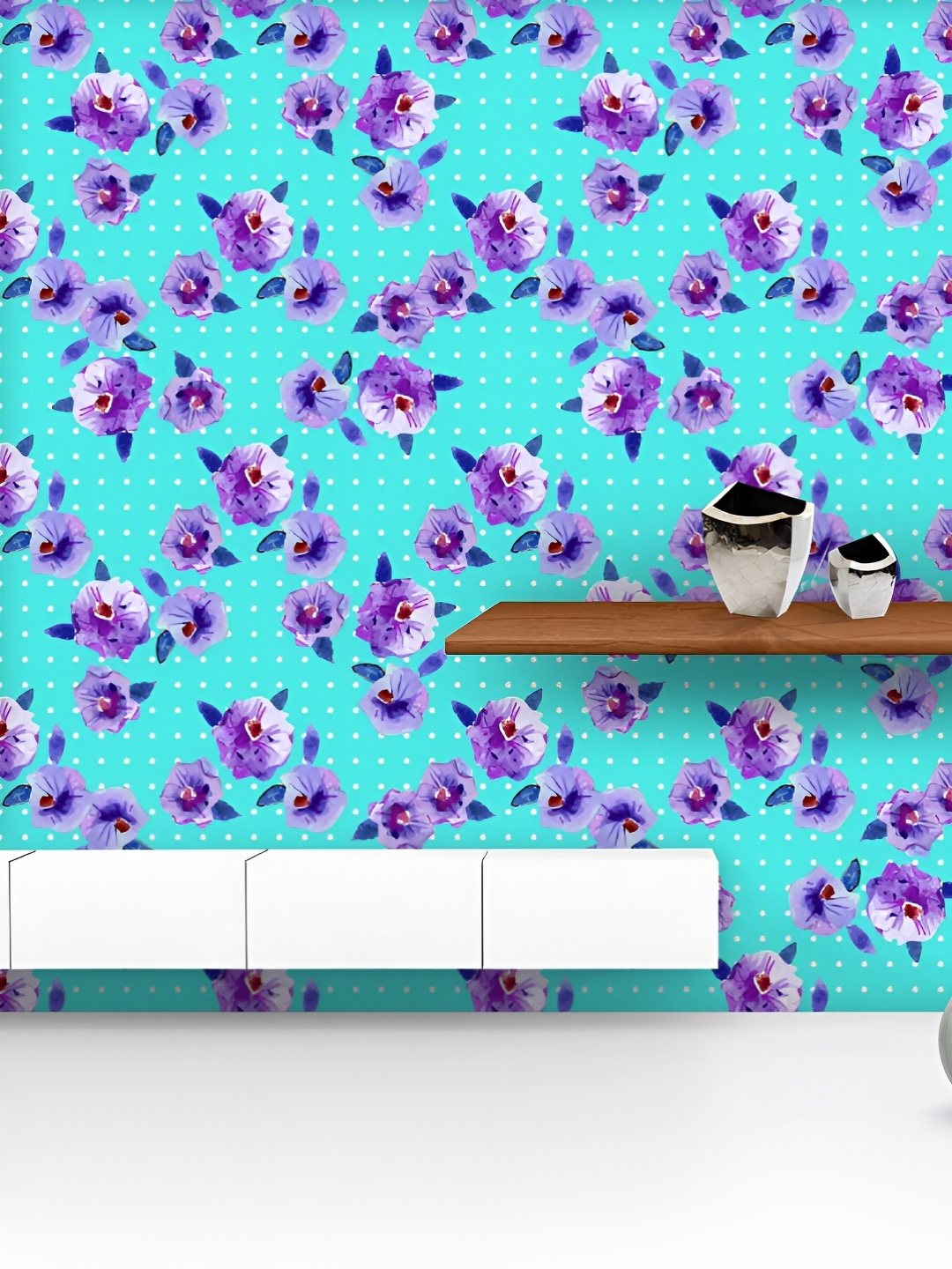 

ArtzFolio Printed UV-Resistant Anti-Bacterial Polka Dots With Floral Pattern Peel & Stick Wallpaper, Multi