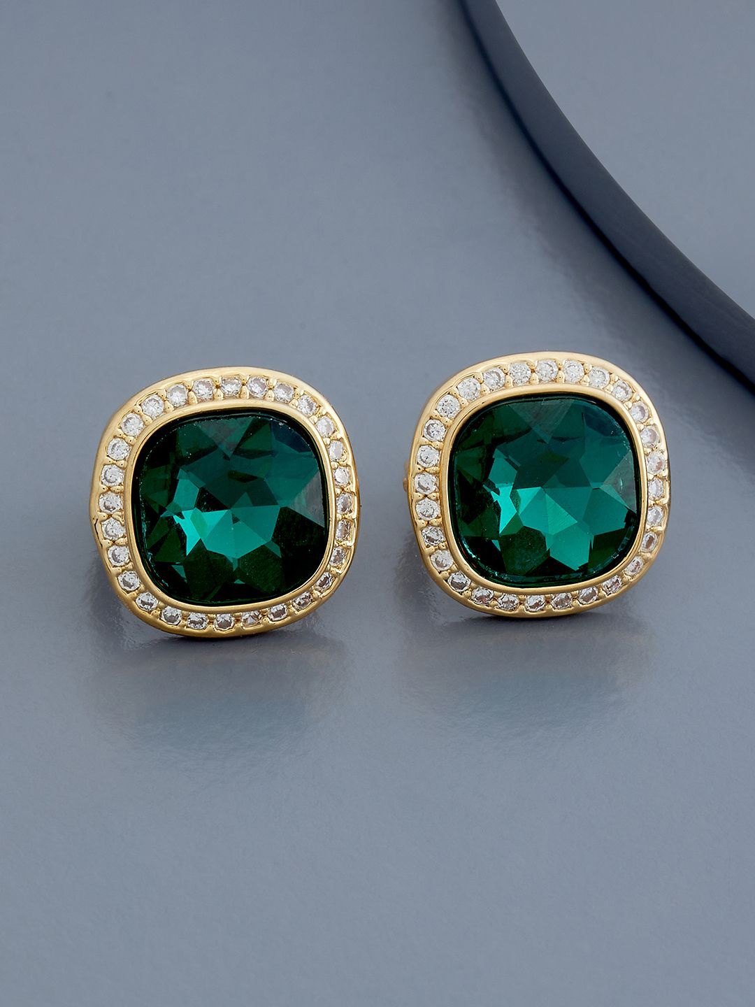 

Kushal's Fashion Jewellery Gold Plated Zircon Studded Square Hoop Earrings