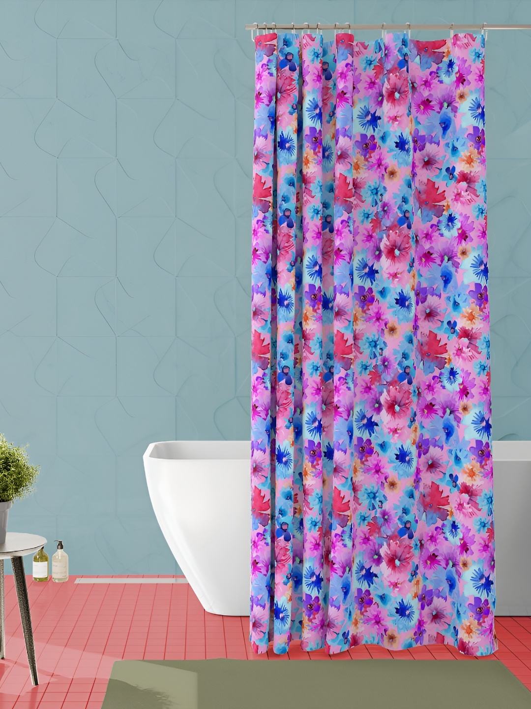 

ArtzFolio Purple & Blue Floral Printed Waterproof Shower Curtain