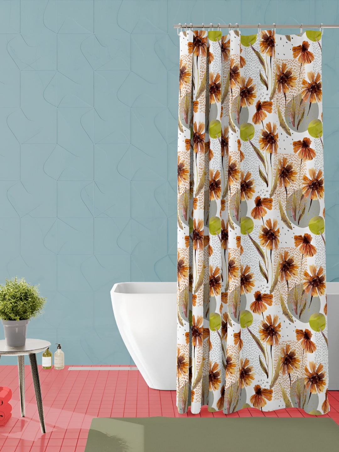 

ArtzFolio Rust & White Printed Waterproof Shower Curtain