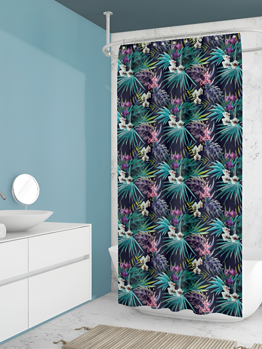

ArtzFolio Navy Blue & Green Printed Waterproof Shower Curtains