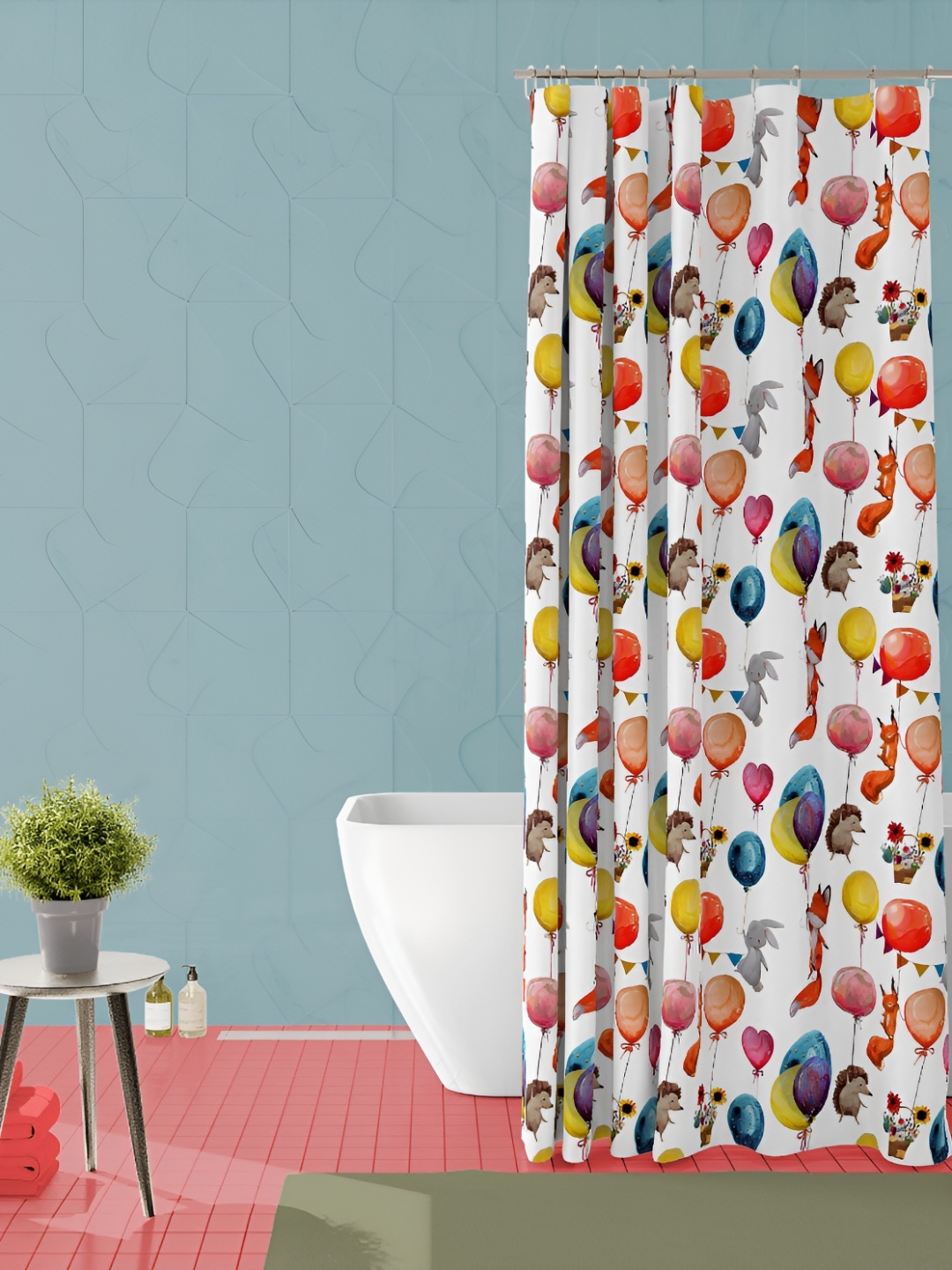 

ArtzFolio White & Orange-Toned Printed Waterproof Shower Curtain