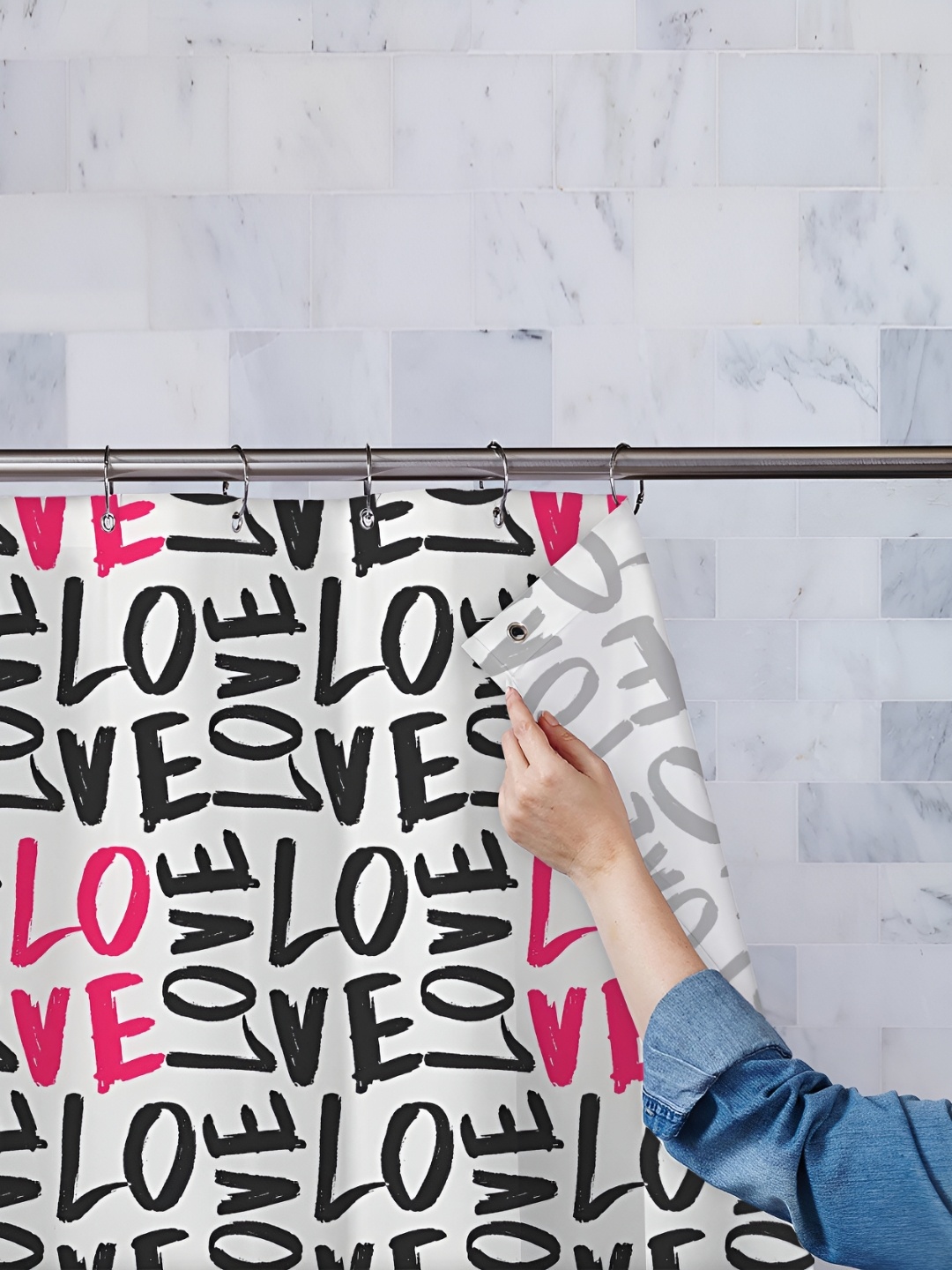 

ArtzFolio White & Pink Printed Waterproof Shower Curtains