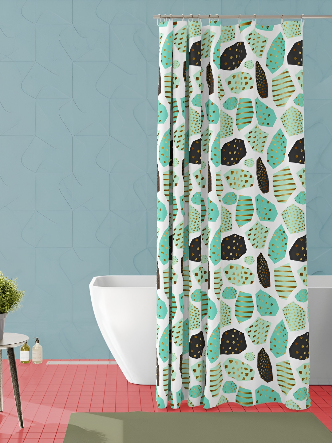 

ArtzFolio White & Blue Printed Waterproof Shower Curtain