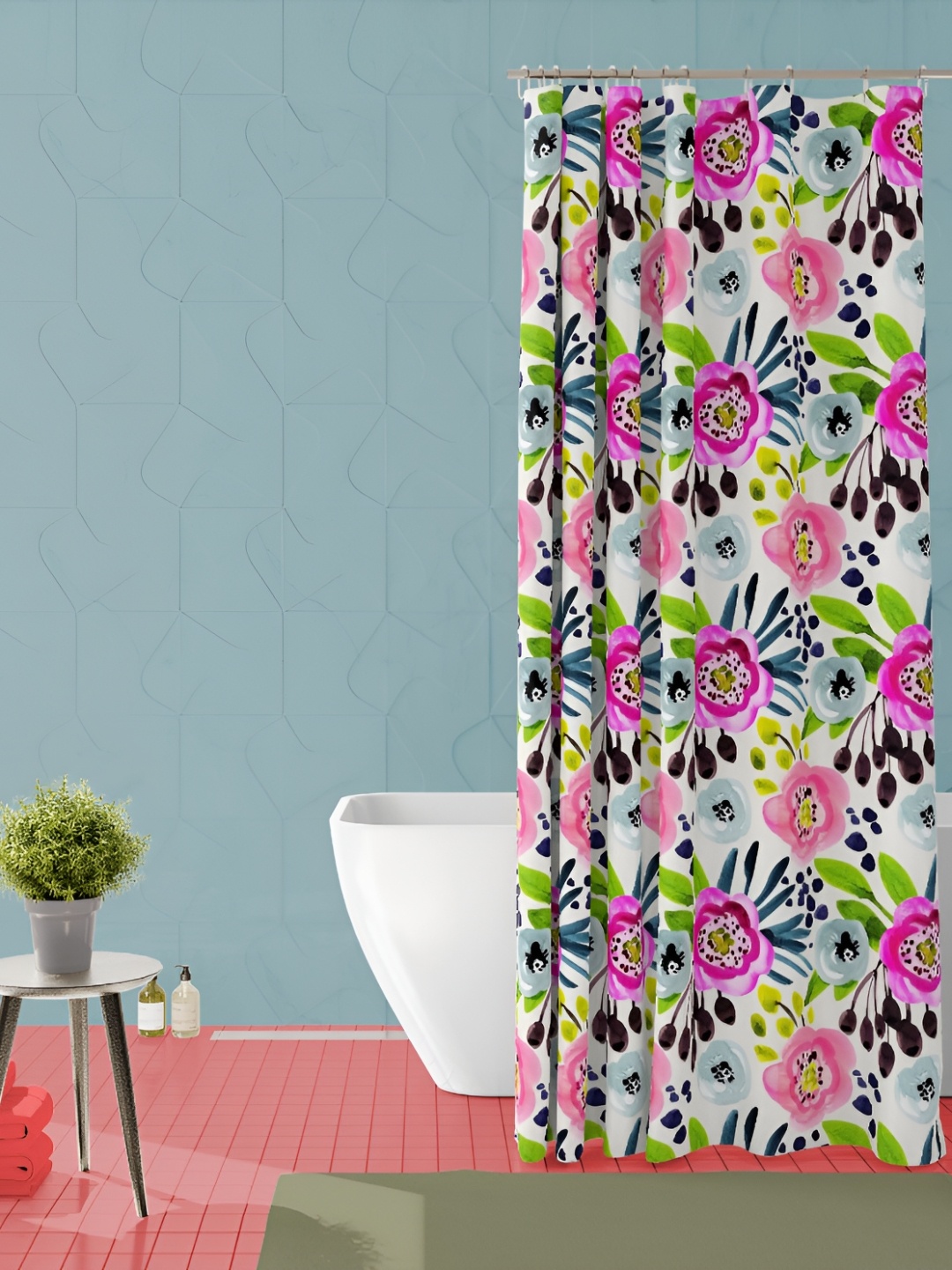 

ArtzFolio White & Pink Floral Printed Waterproof Shower Curtain