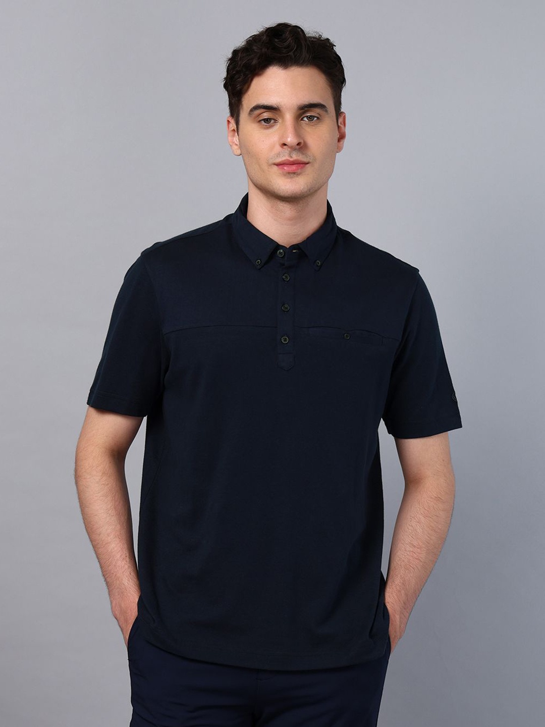 

Slowave Men Pure Cotton T-shirt, Navy blue