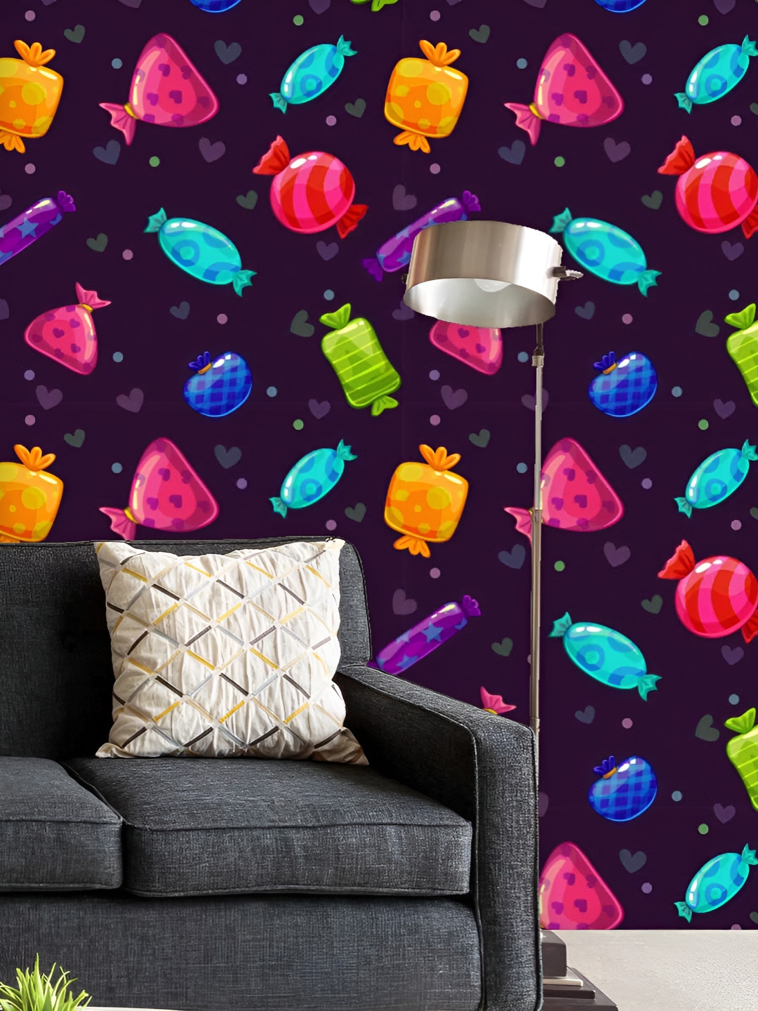 

ArtzFolio Printed UV-Resistant Anti-Bacterial Candy Cartoon Peel & Stick Wallpaper, Multi