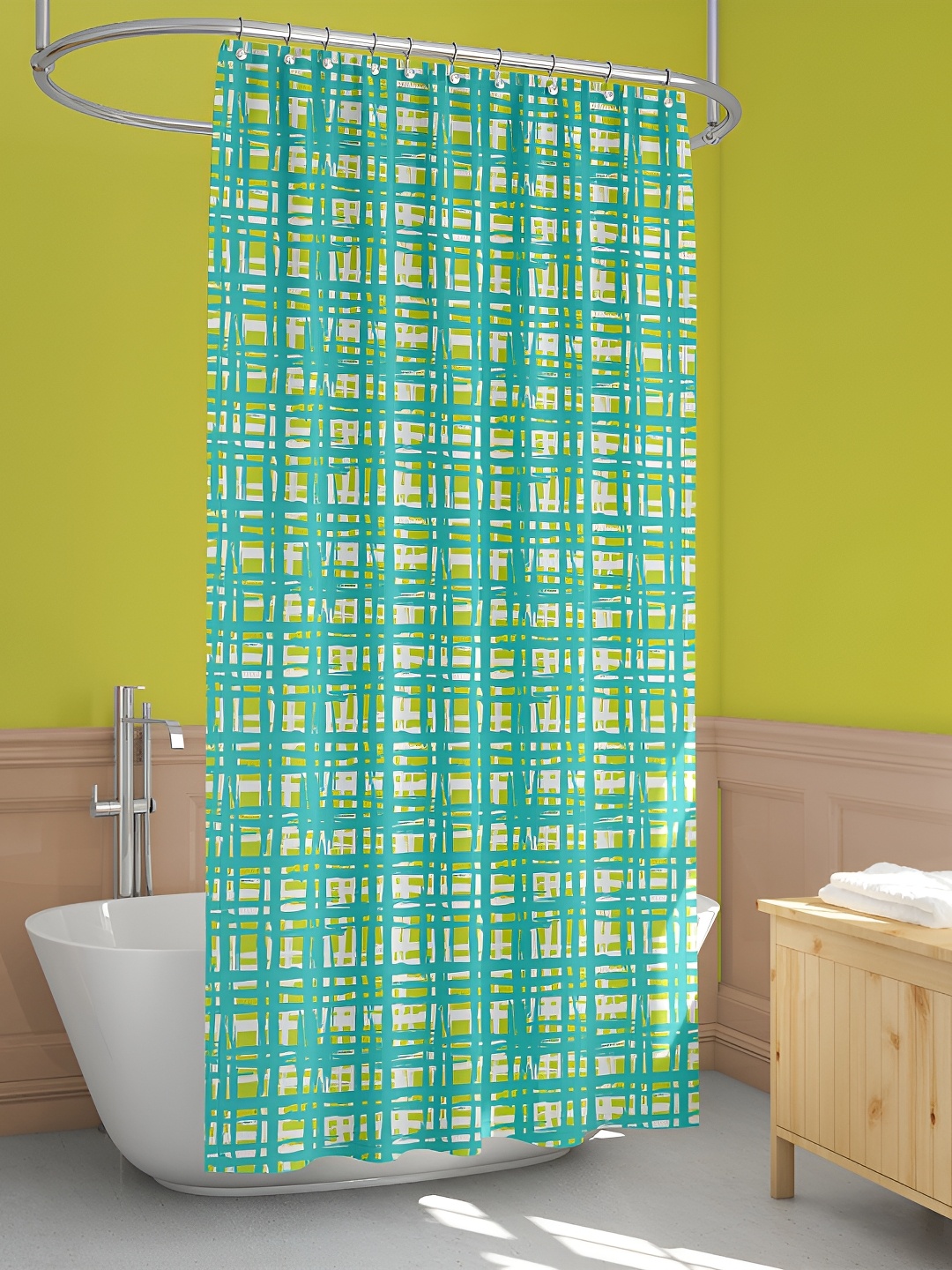 

ArtzFolio Green & White Printed Waterproof Shower Curtain