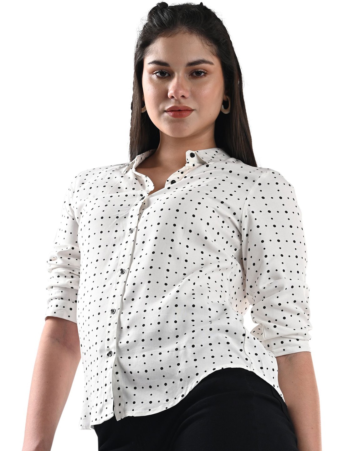 

Kraus Jeans Women Slim Fit Opaque Printed Casual Shirt, White