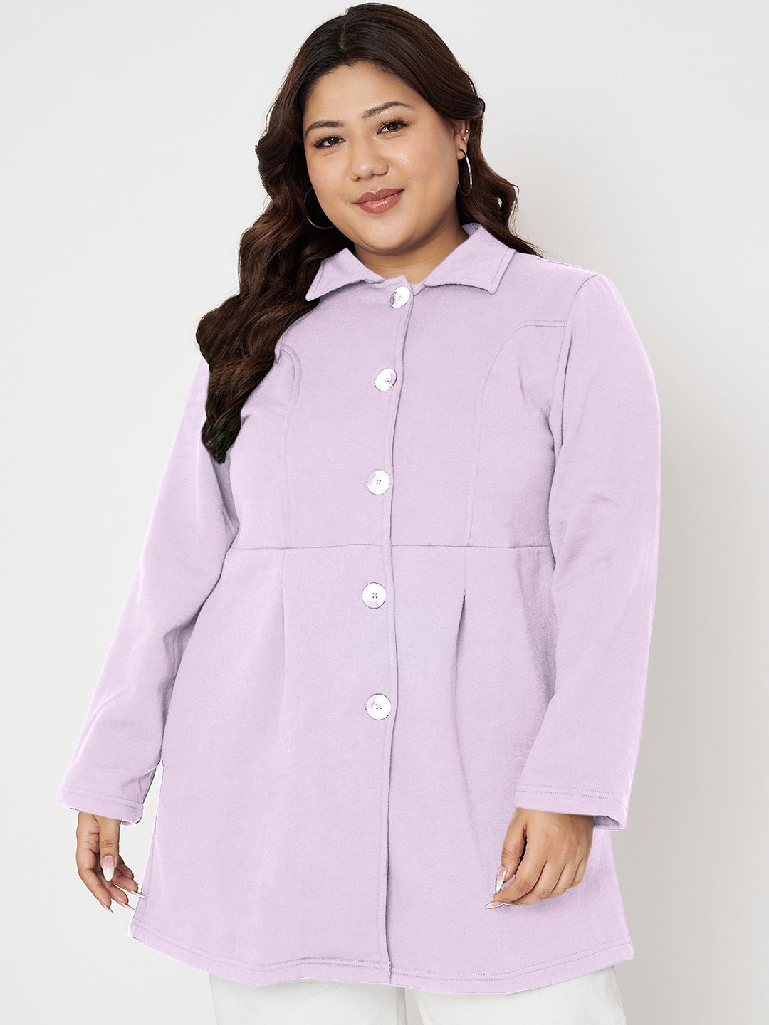 

BRINNS Plus Size Notch Lapel Neck Fleece Single-Breasted Long Sleeves Overcoat, Lavender