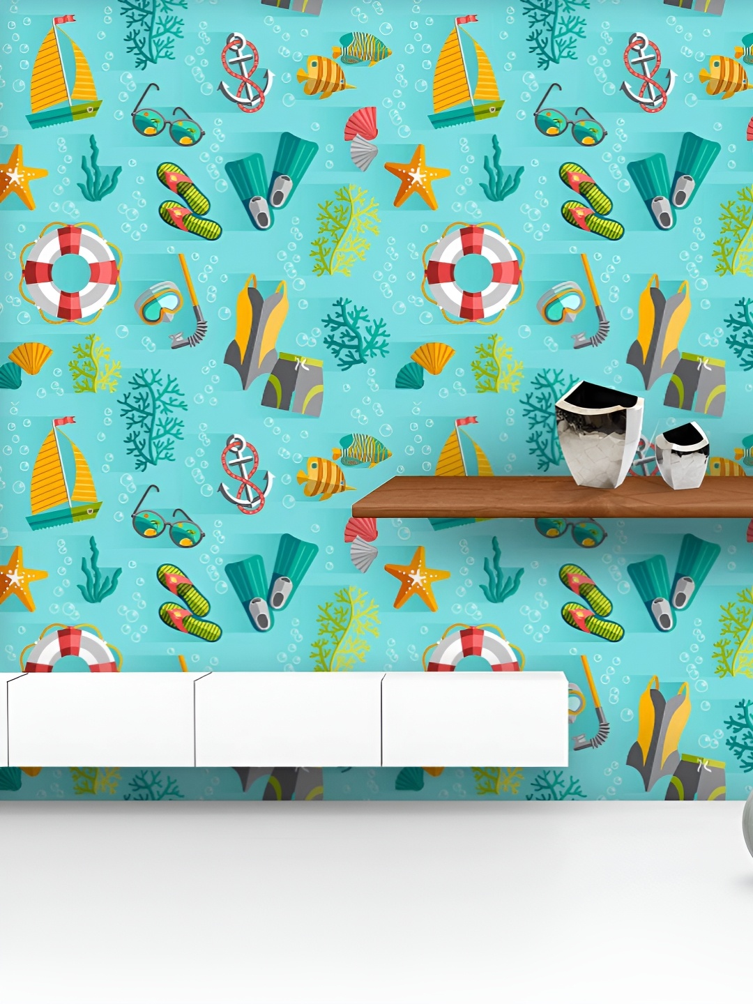 

ArtzFolio Printed UV-Resistant Anti-Bacterial Tropical Island Vacation Peel & Stick Wallpaper, Multi