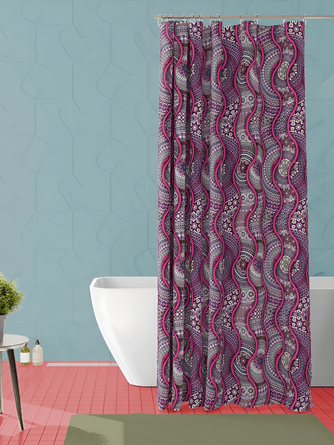 

ArtzFolio Maroon and White Ethnic Motifs Printed Waterproof Shower Curtain